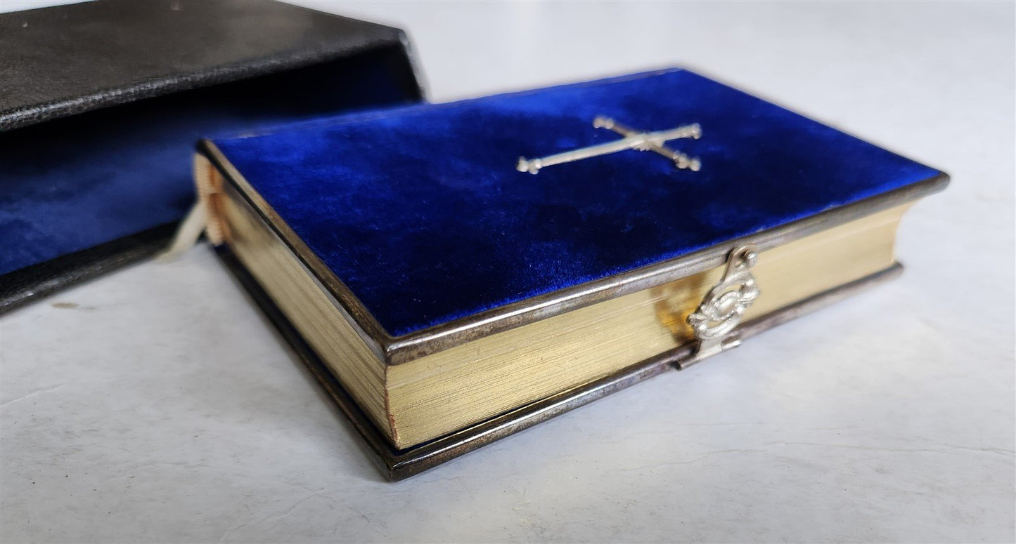 1876 PRAYER BOOK in GERMAN antique VELVET w/ SILVER EDGES BINDING