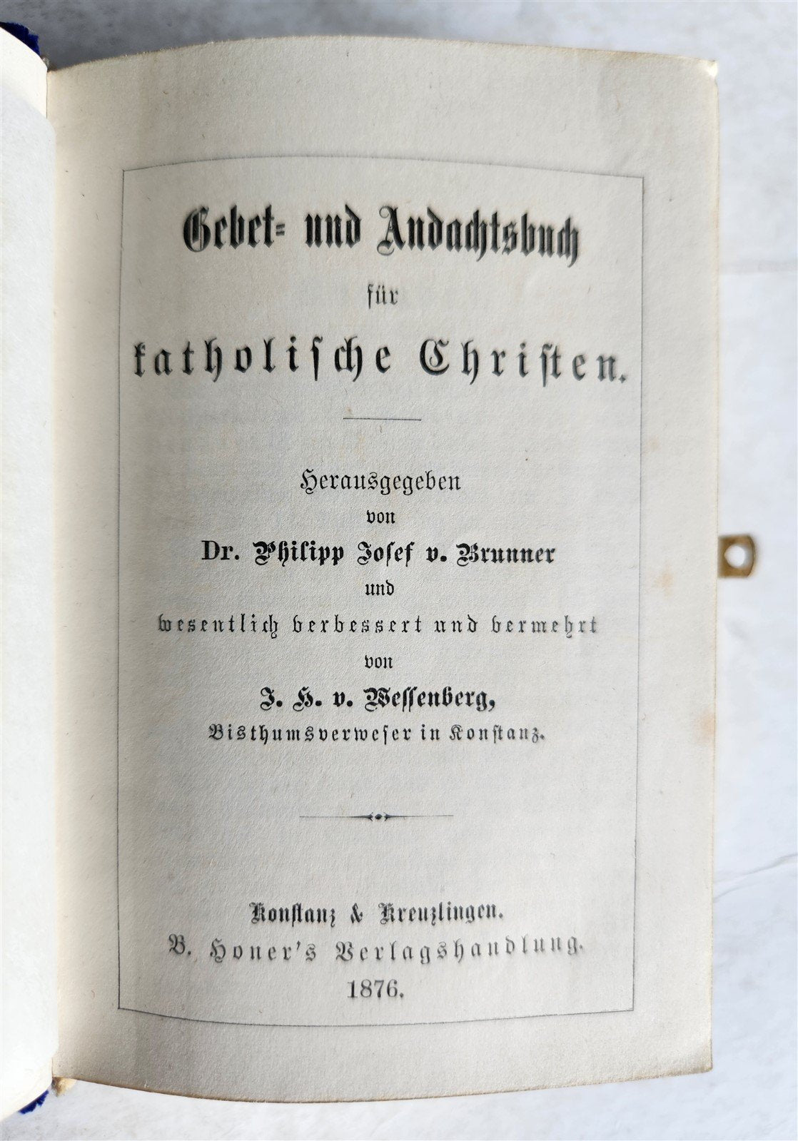 1876 PRAYER BOOK in GERMAN antique VELVET w/ SILVER EDGES BINDING