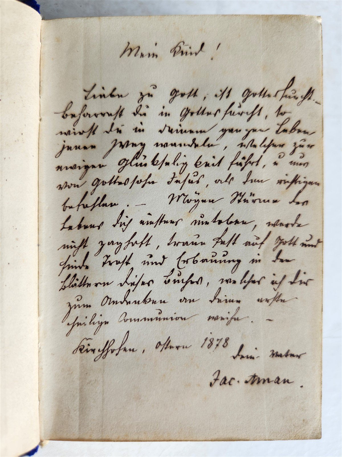 1876 PRAYER BOOK in GERMAN antique VELVET w/ SILVER EDGES BINDING