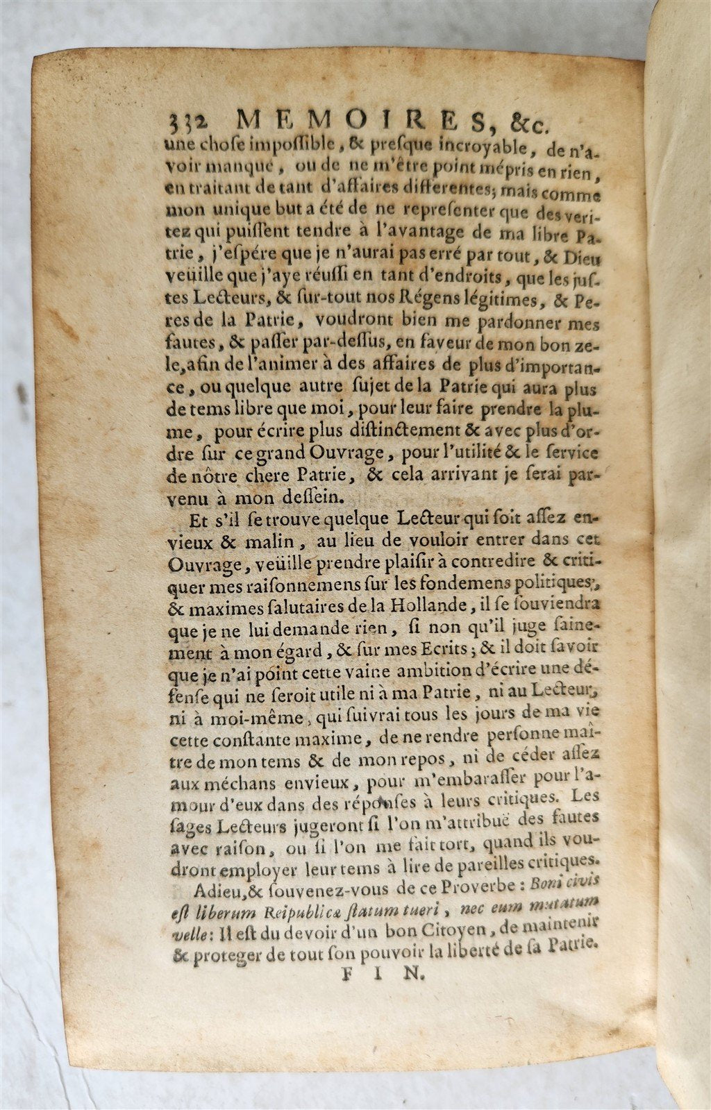 1709 MEMOIRES de JEAN de WIT Grand Pensionnaire de HOLLANDE antique VELLUM