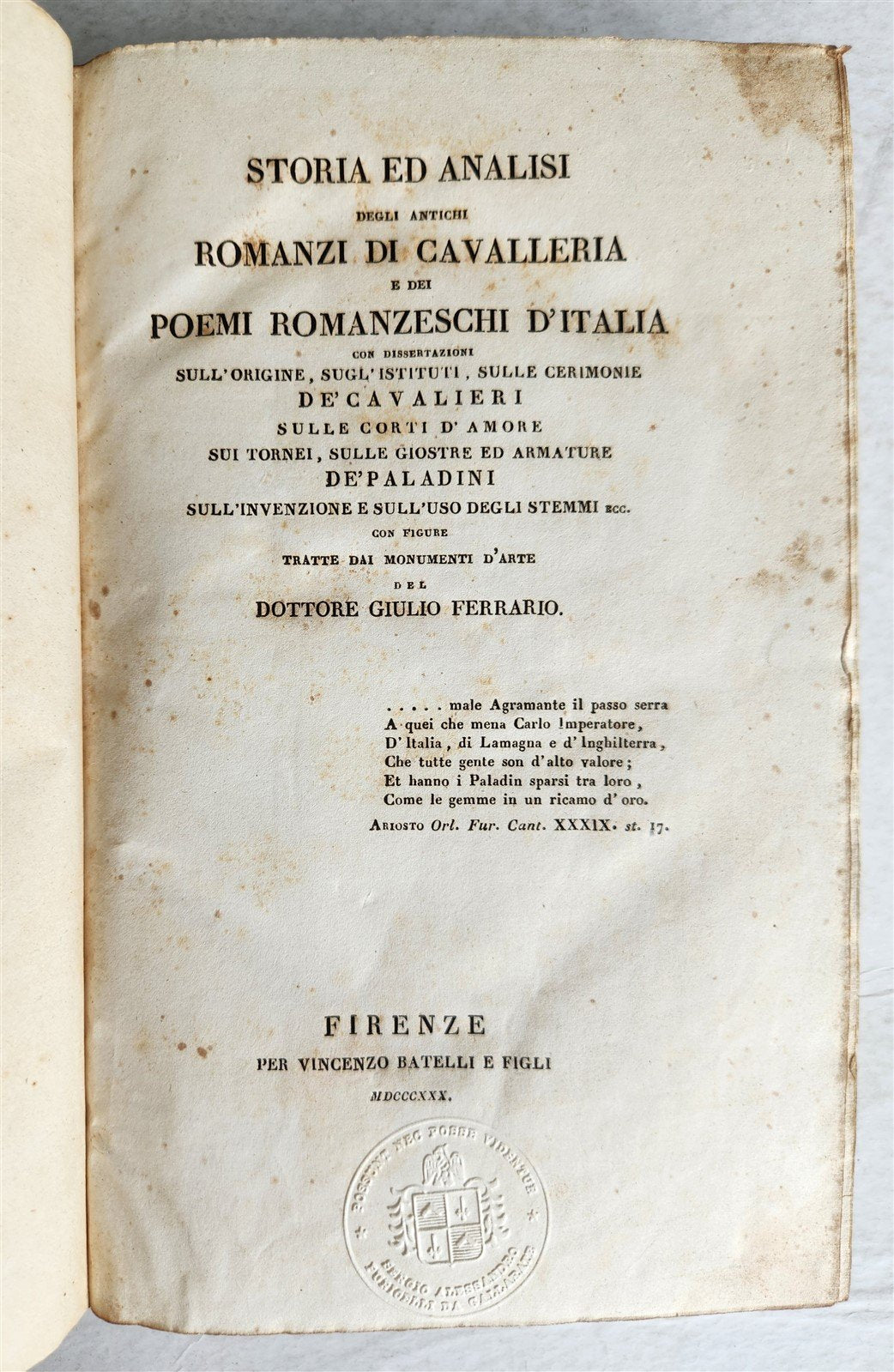 1830 ILLUSTRATED HISTORY of CAVALRY CHIVALRY antique in ITALIAN