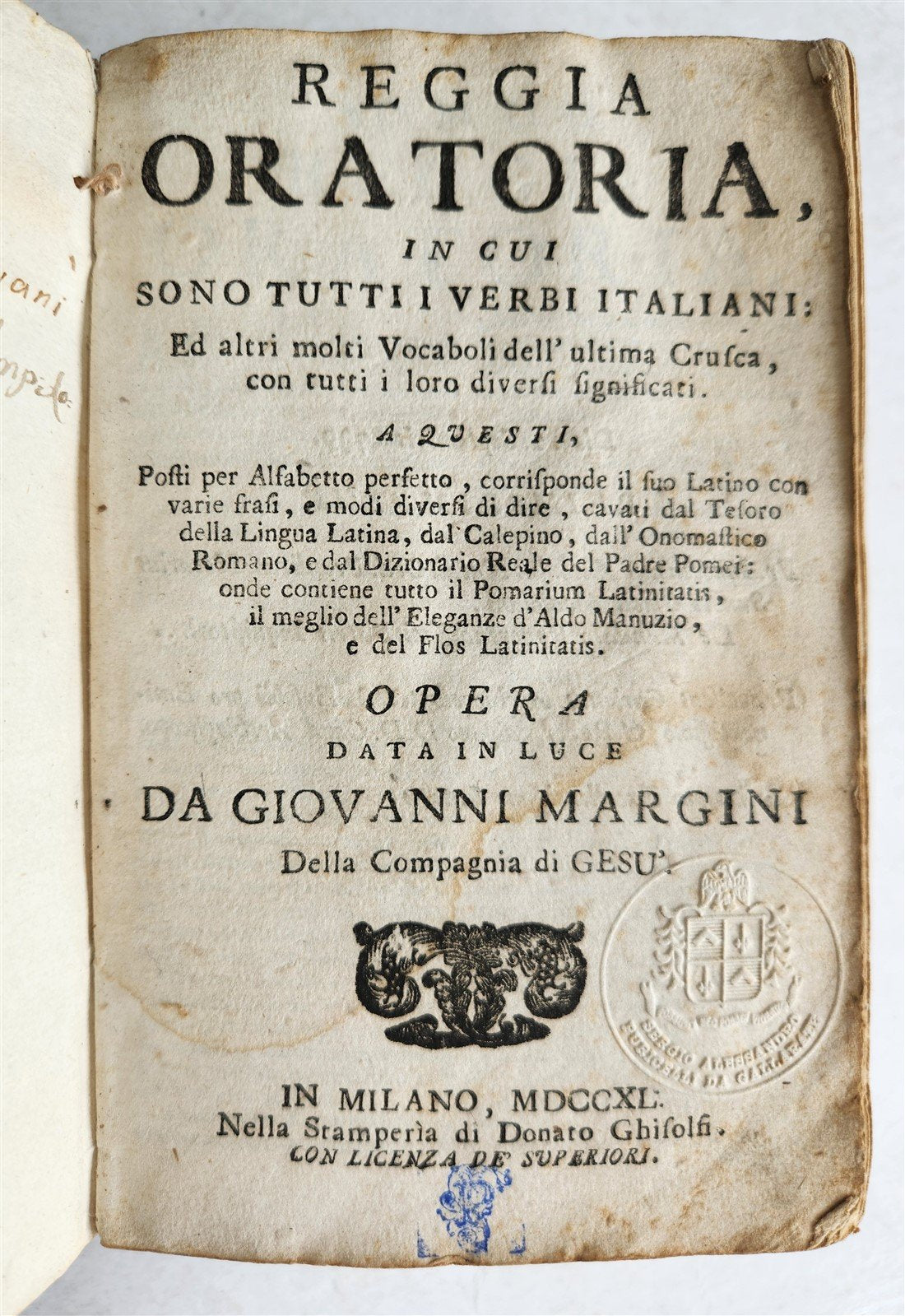 1740 ITALIAN LANGUAGE TREATISE by Giovanni Margini antique VELLUM BOUND