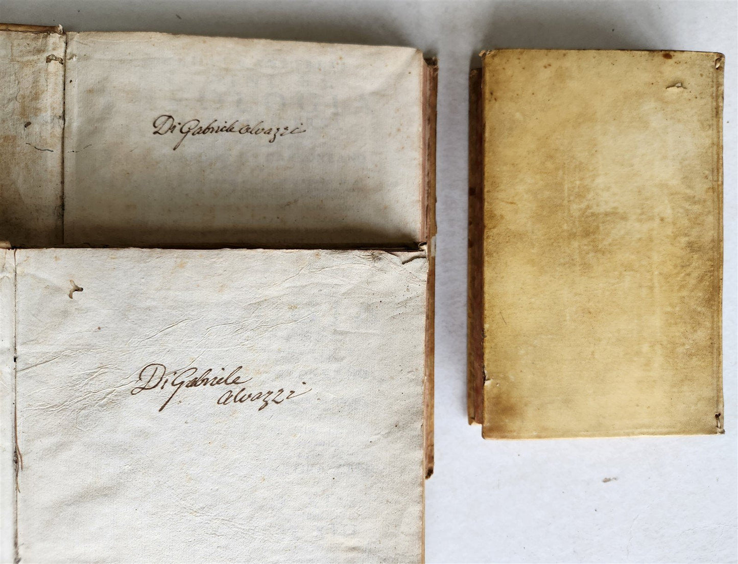 18th CENTURY LOT of 10 antique VELLUM BOUND BOOKS decorative