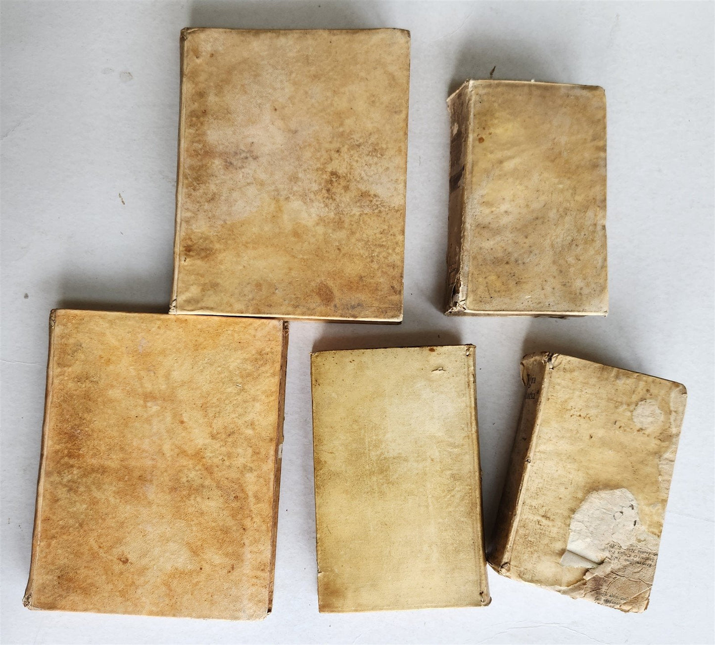18th CENTURY LOT of 10 antique VELLUM BOUND BOOKS decorative