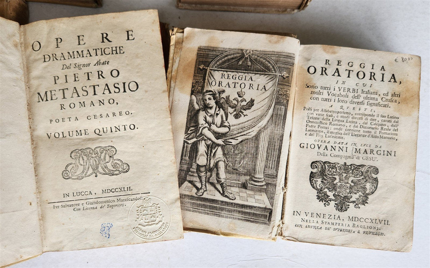 18th CENTURY LOT of 10 antique VELLUM BOUND BOOKS decorative