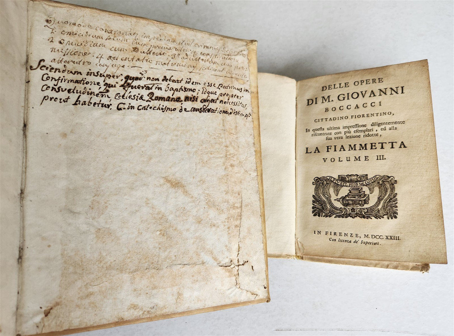 18th CENTURY LOT of 10 antique VELLUM BOUND BOOKS decorative