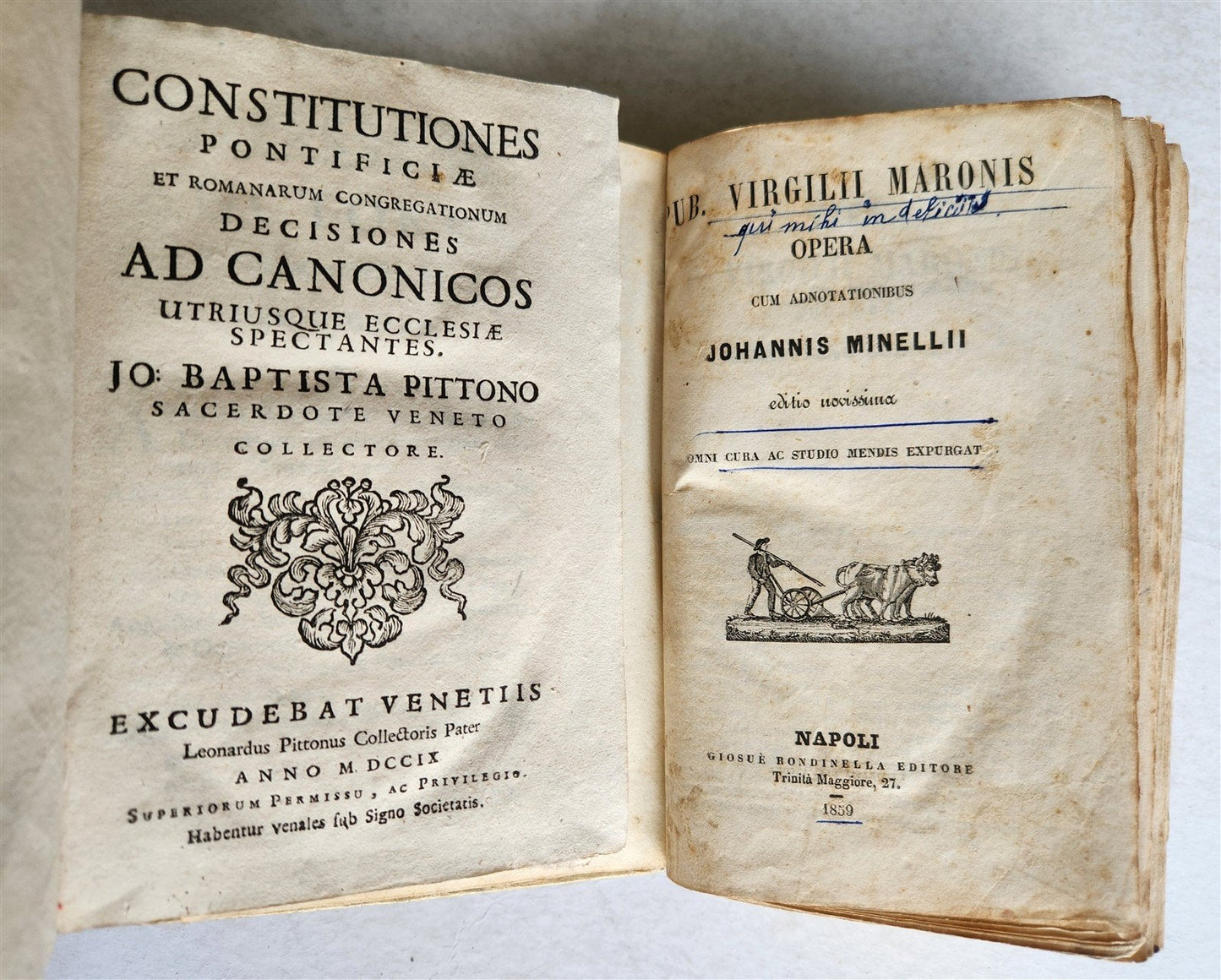 18th CENTURY LOT of 10 antique VELLUM BOUND BOOKS decorative