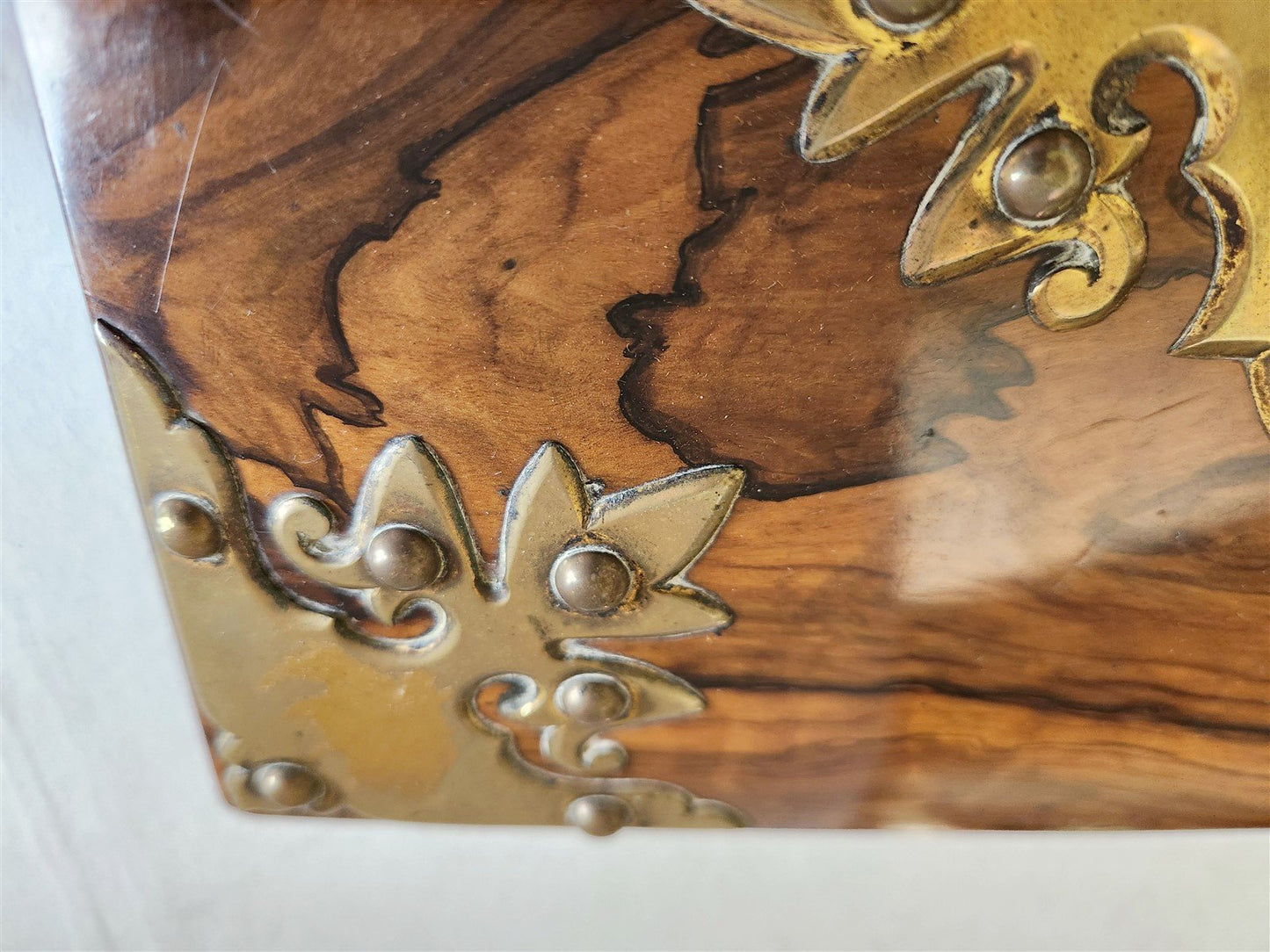 1880s FOLDER / BOOK COVER binding WOODEN w/ BRASS & WEDGWOOD DECORATIONS antique