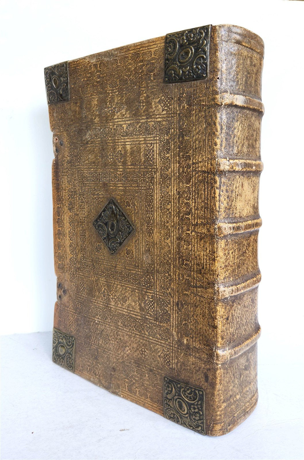 1770 BIBLE in GERMAN antique PIGSKIN FOLIO w/ BRASS FITTINGS illustrated w/ MAPS