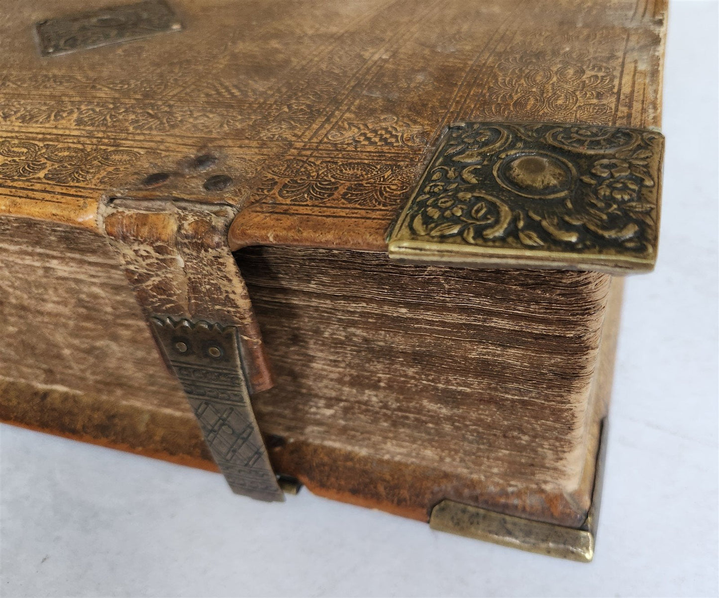 1770 BIBLE in GERMAN antique PIGSKIN FOLIO w/ BRASS FITTINGS illustrated w/ MAPS