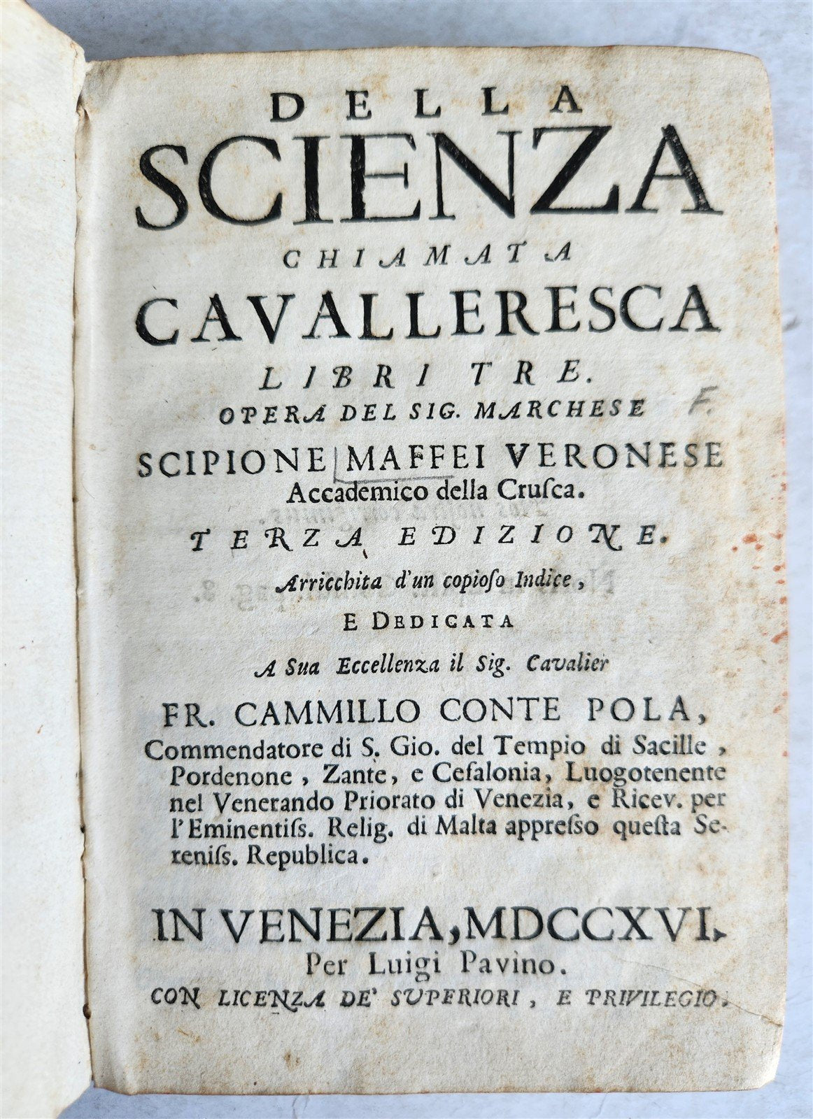 1716 CHIVALRIC SCIENCE in ITALIAN antique VELLUM scienza chiamata cavalleresca