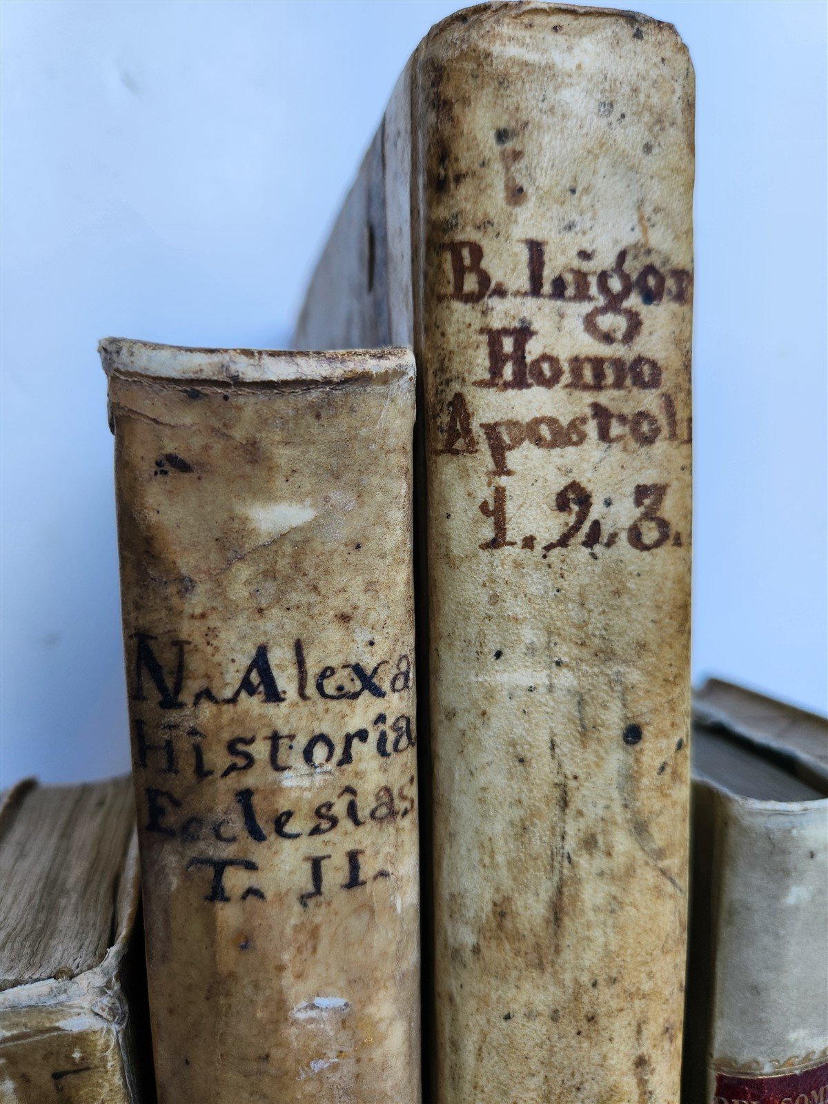 18th CENTURY LOT of 10 antique VELLUM BOUND BOOKS decorative