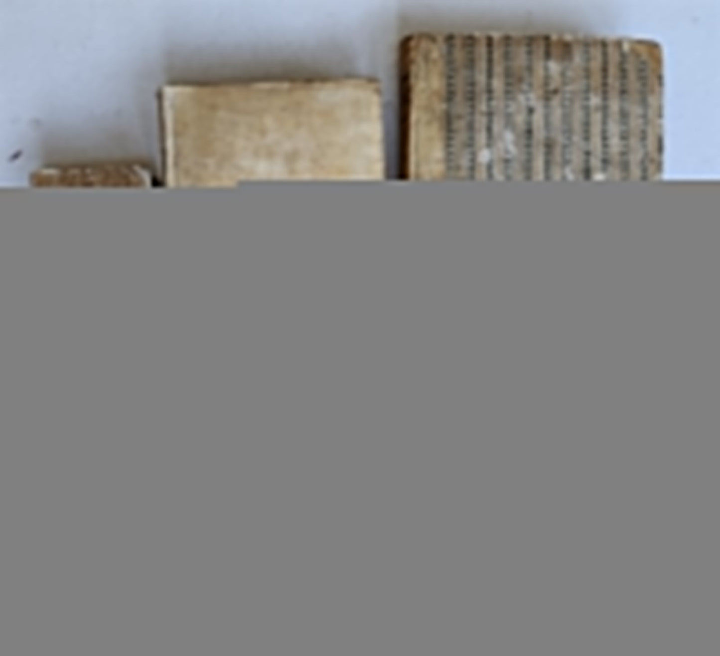 18th CENTURY LOT of 10 antique VELLUM BOUND BOOKS decorative
