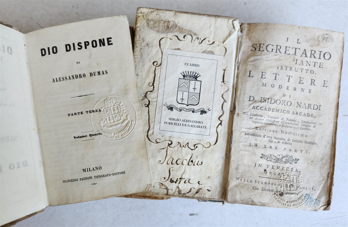 18th CENTURY LOT of 10 antique VELLUM BOUND BOOKS decorative