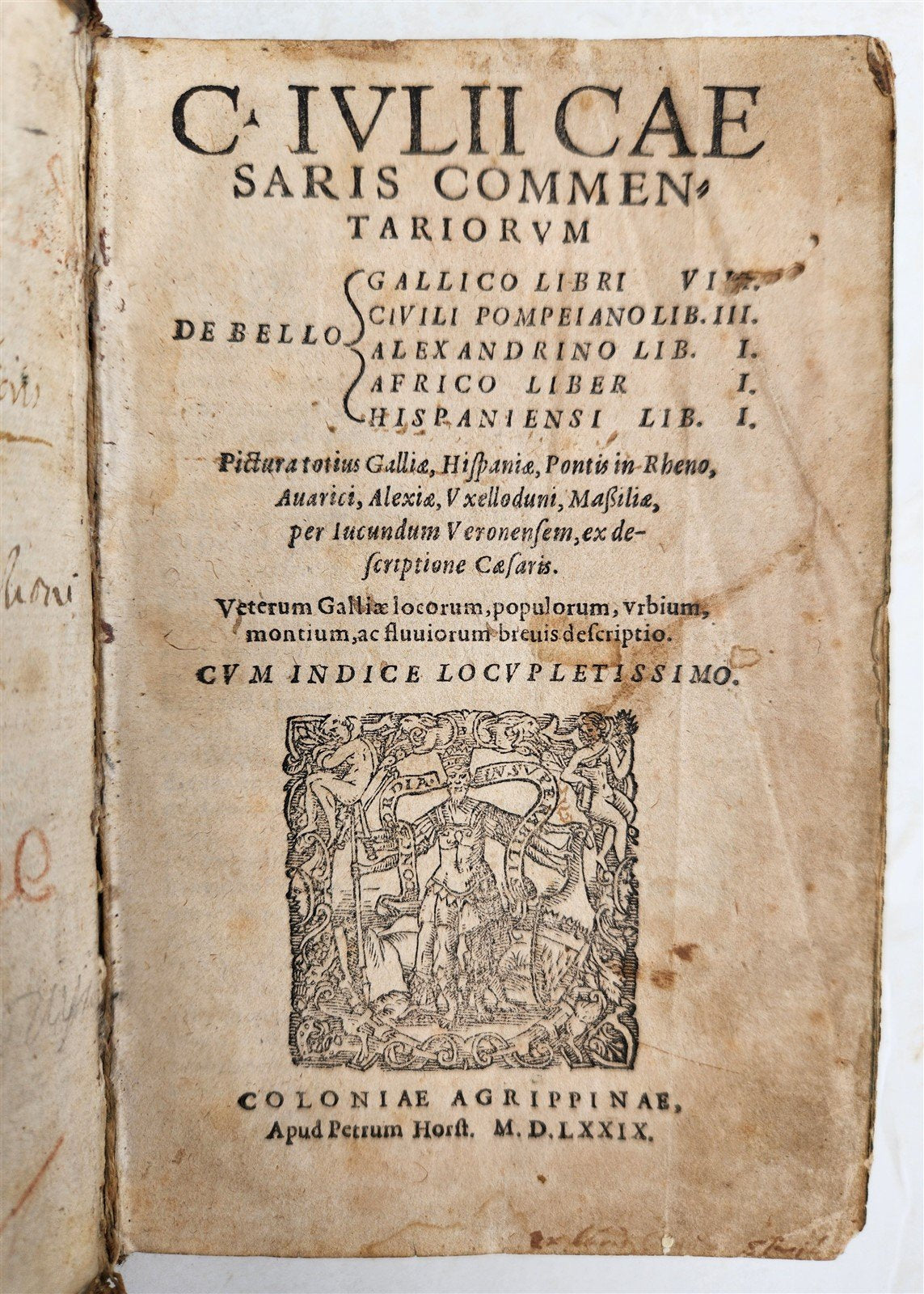 1579 JULIUS CAESAR ILLUSTRATED DE BELLO GALICO antique PIGSKIN BOUND 16th CENT.