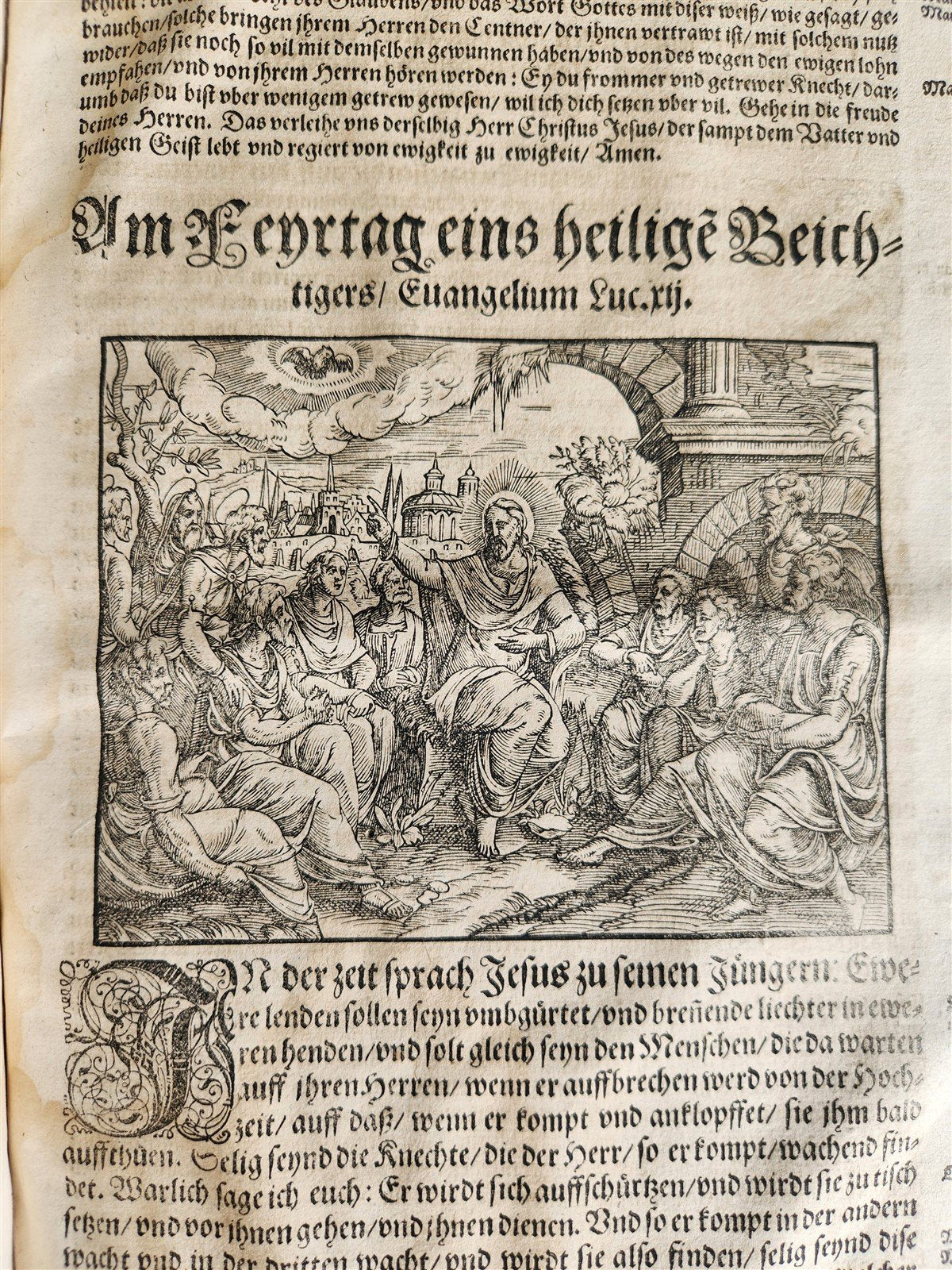 1588 SERMONS by LUIS de GRANADA ILLUSTRATED antique PIGSKIN BOUND FOLIO