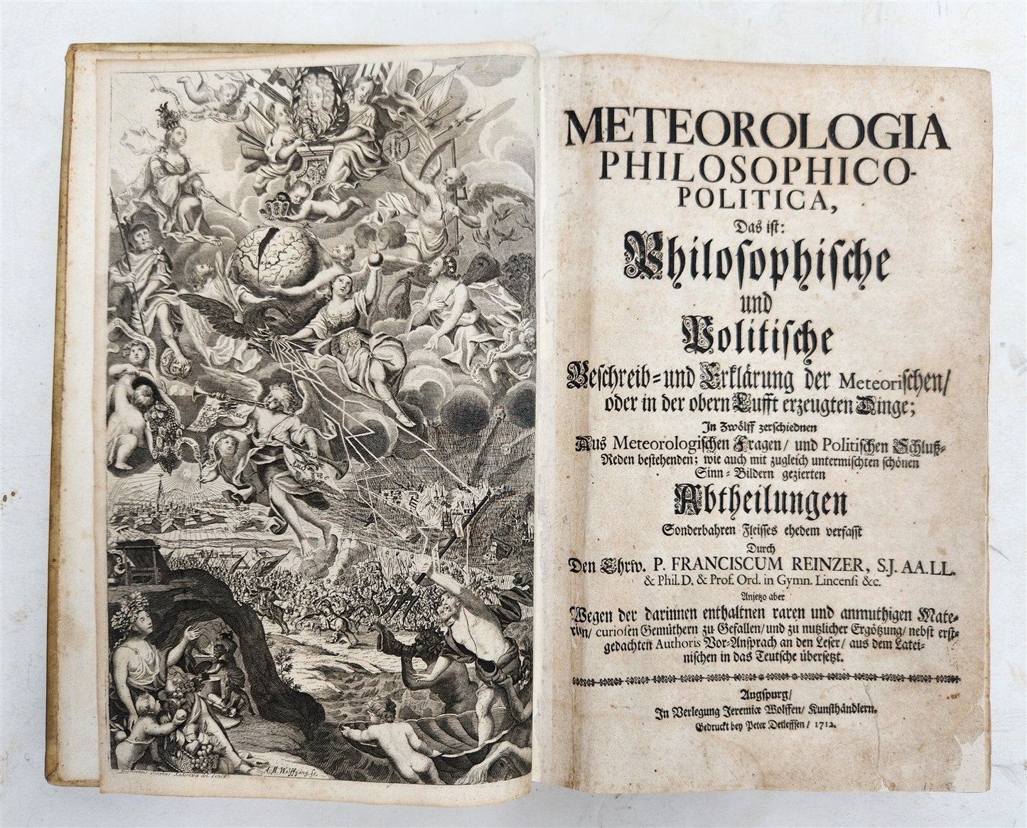 1712 METEOROLOGIA illustrated w/ 83 ENGRAVINGS antique in GERMAN VELLUM FOLIO