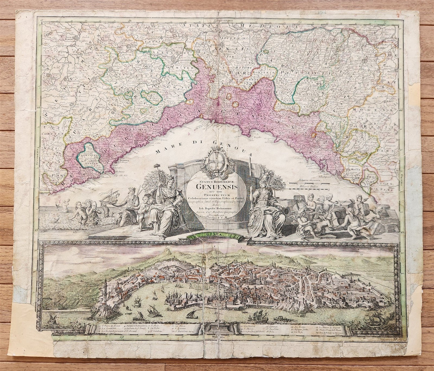 1700s GENOA ITALY antique MAP Status Republica Genuesis by J. HOMANN rare