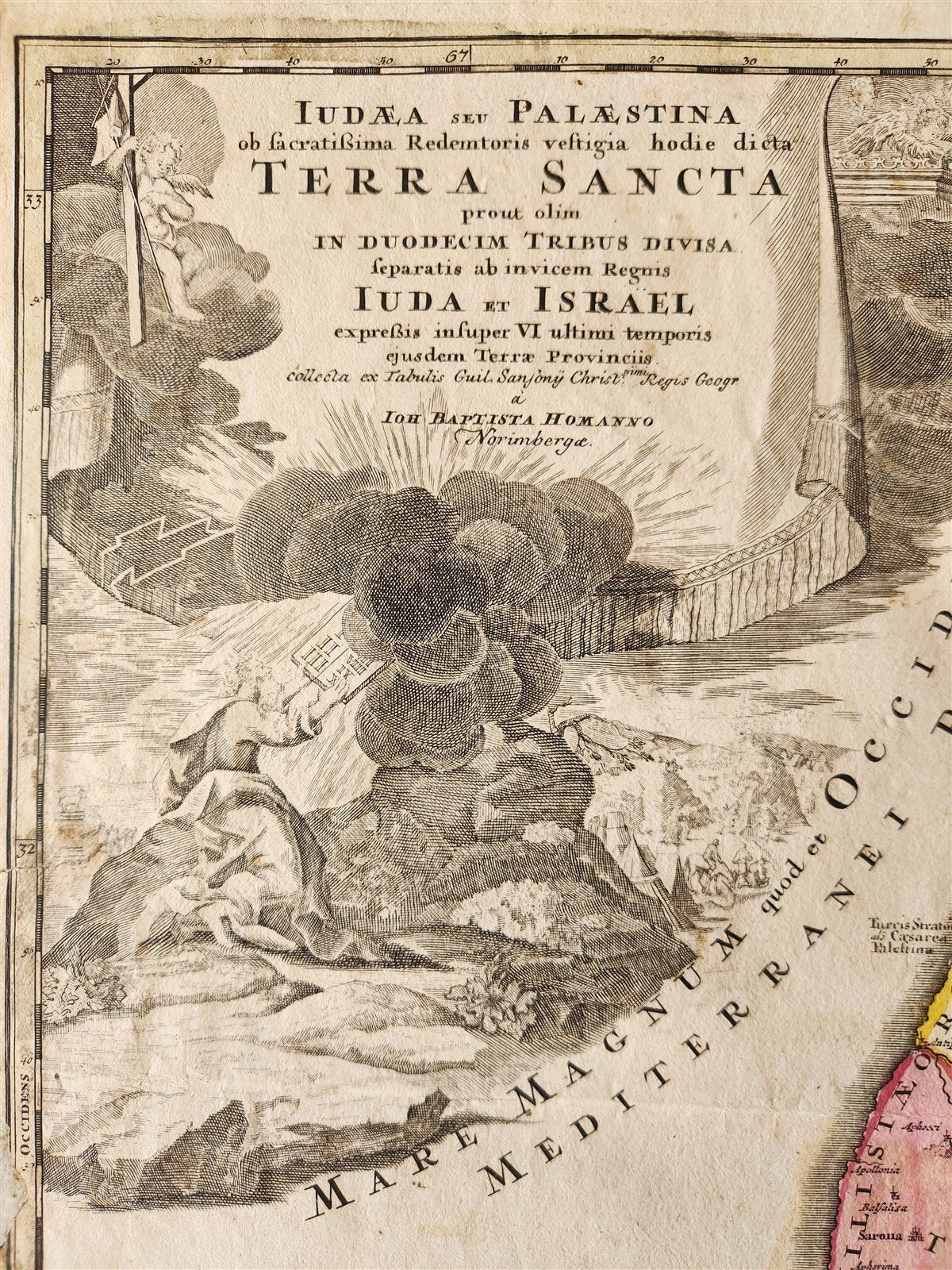 1710 PALESTINE antique MAP by J. HOMANN rare Judaea seu Palaestina