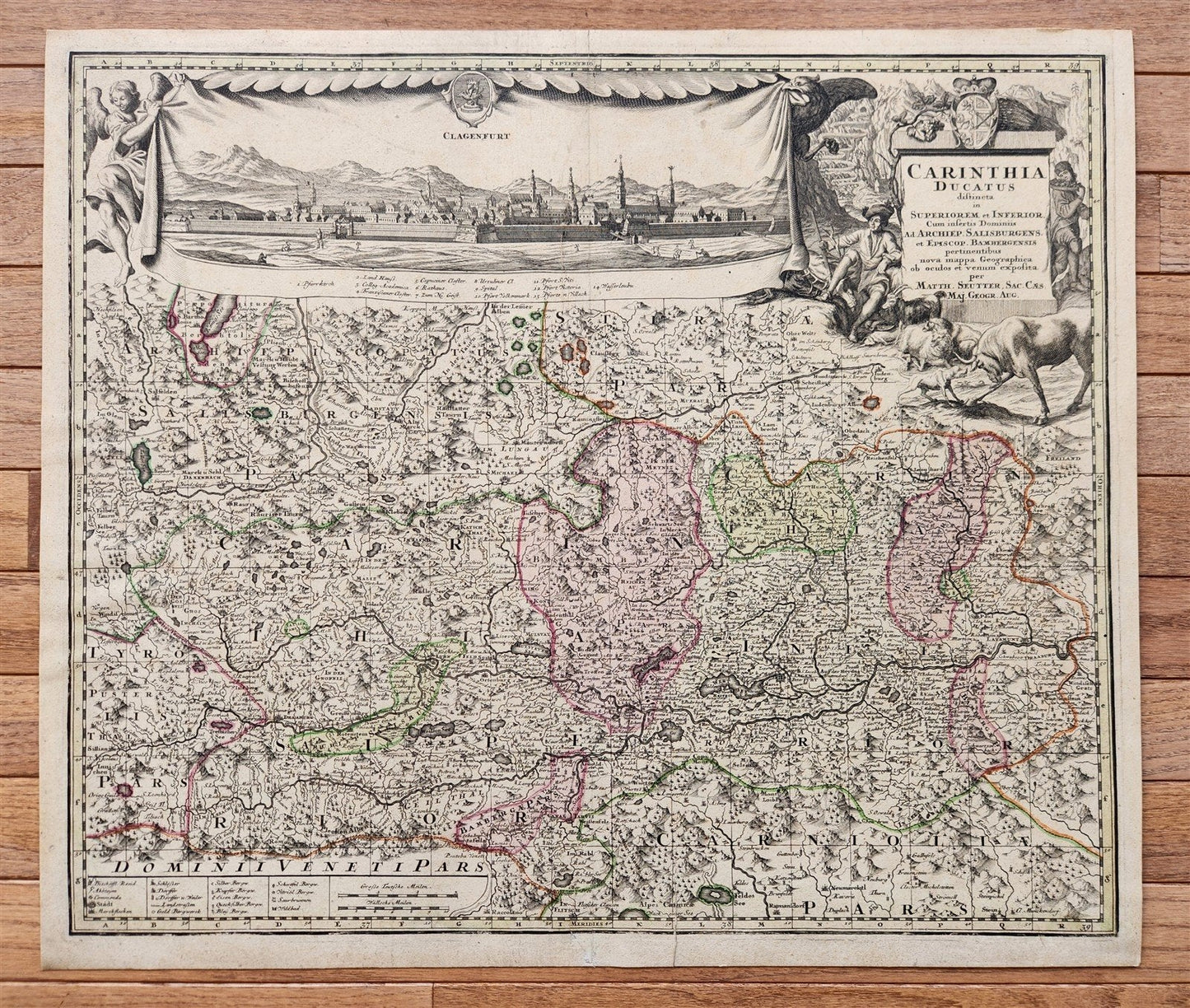 1750 AUSTRIA antique MAP CARINTHIA DUCATUS w/ town of Klagenfurt