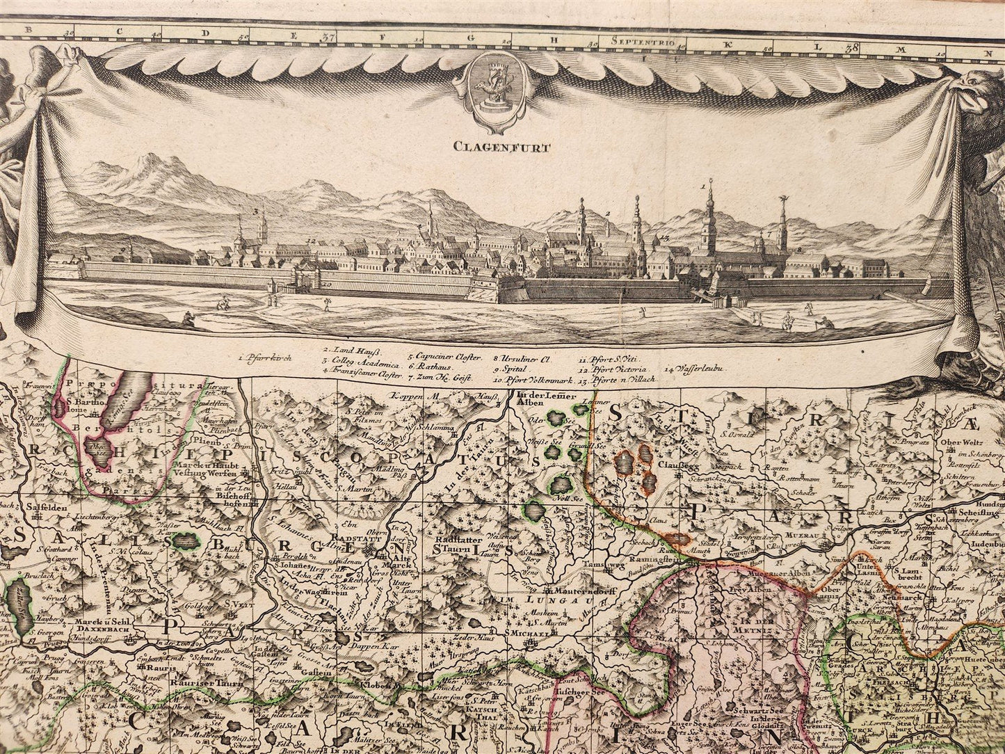 1750 AUSTRIA antique MAP CARINTHIA DUCATUS w/ town of Klagenfurt