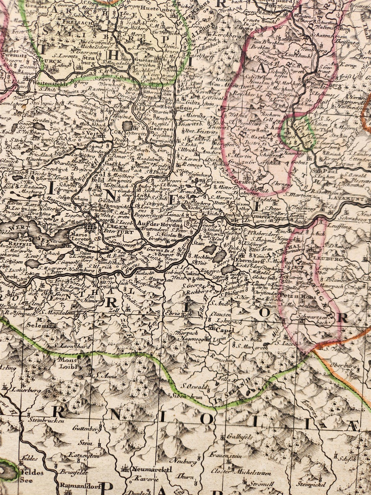 1750 AUSTRIA antique MAP CARINTHIA DUCATUS w/ town of Klagenfurt