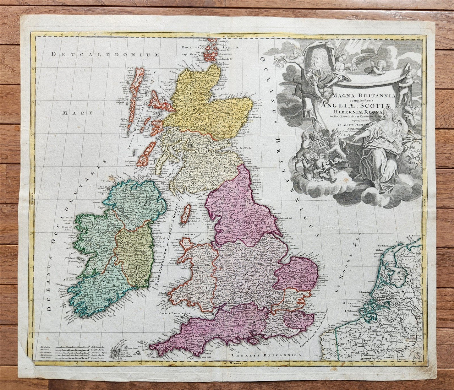 1711 GREAT BRITAIN antique MAP w/ SCOTLAND & IRELAND by JOHANN HOMANN AUTHENTIC