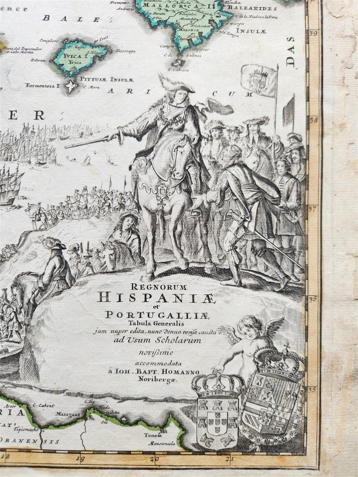 1730 SPAIN & PORTUGAL antique MAP REGNORUM HISPANIAE et PORTUGALLIAE by HOMANN