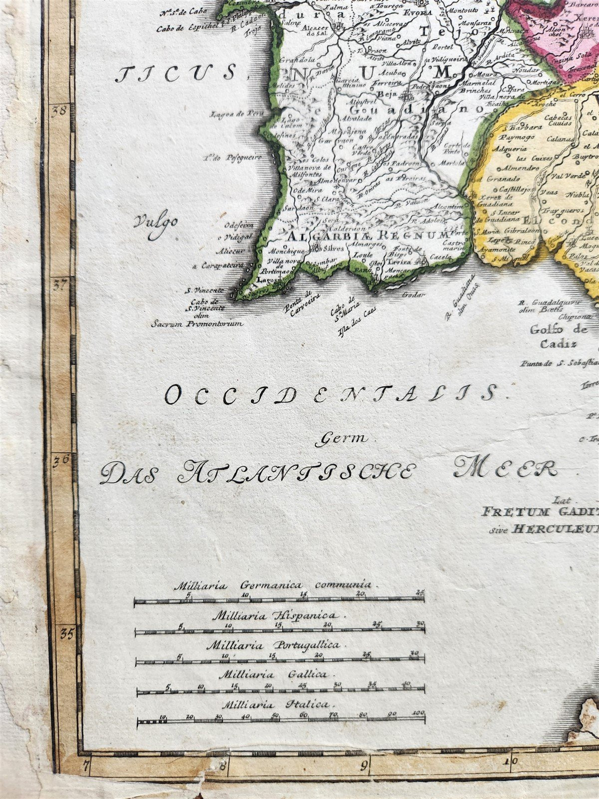 1730 SPAIN & PORTUGAL antique MAP REGNORUM HISPANIAE et PORTUGALLIAE by HOMANN