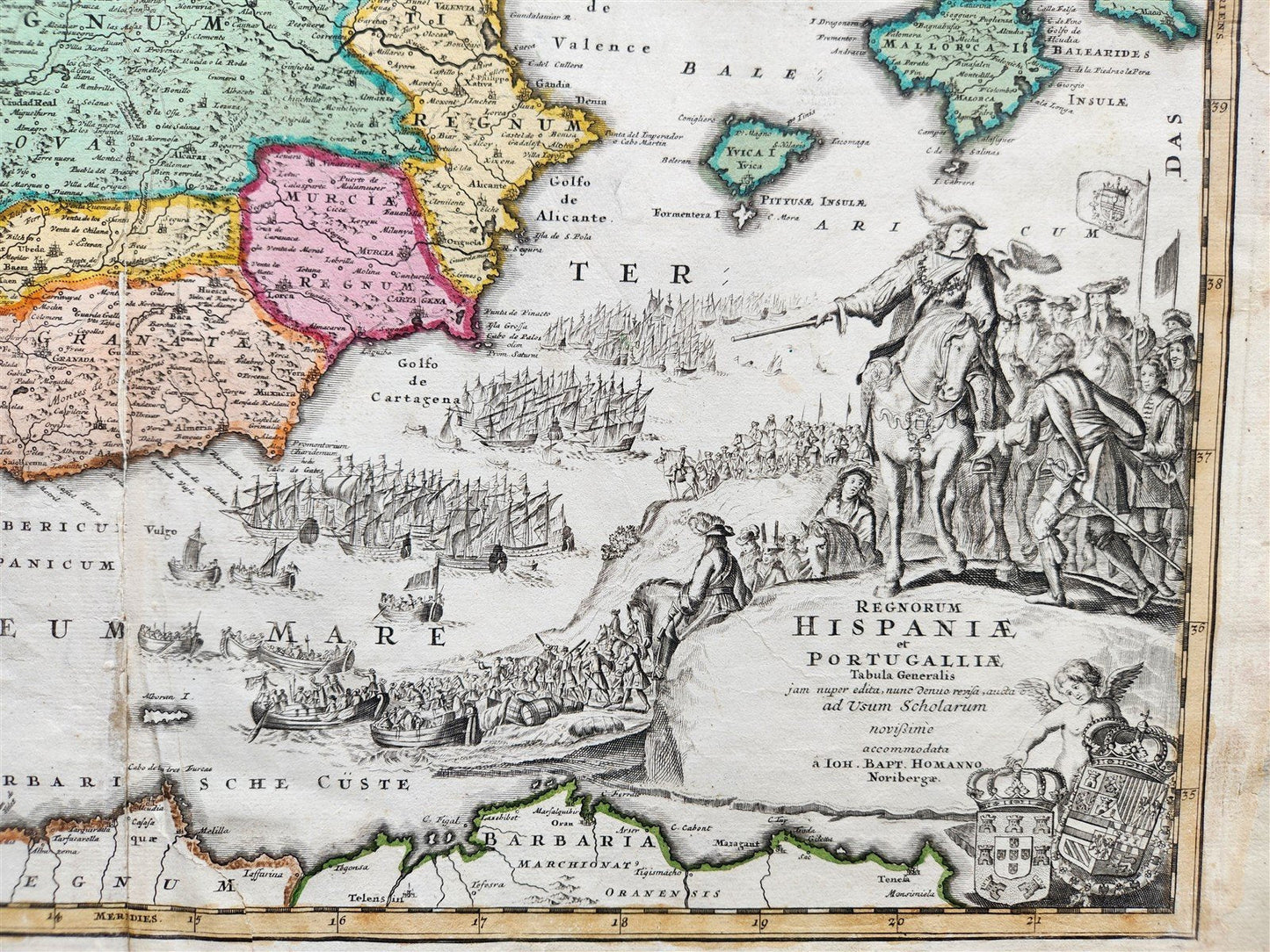 1730 SPAIN & PORTUGAL antique MAP REGNORUM HISPANIAE et PORTUGALLIAE by HOMANN