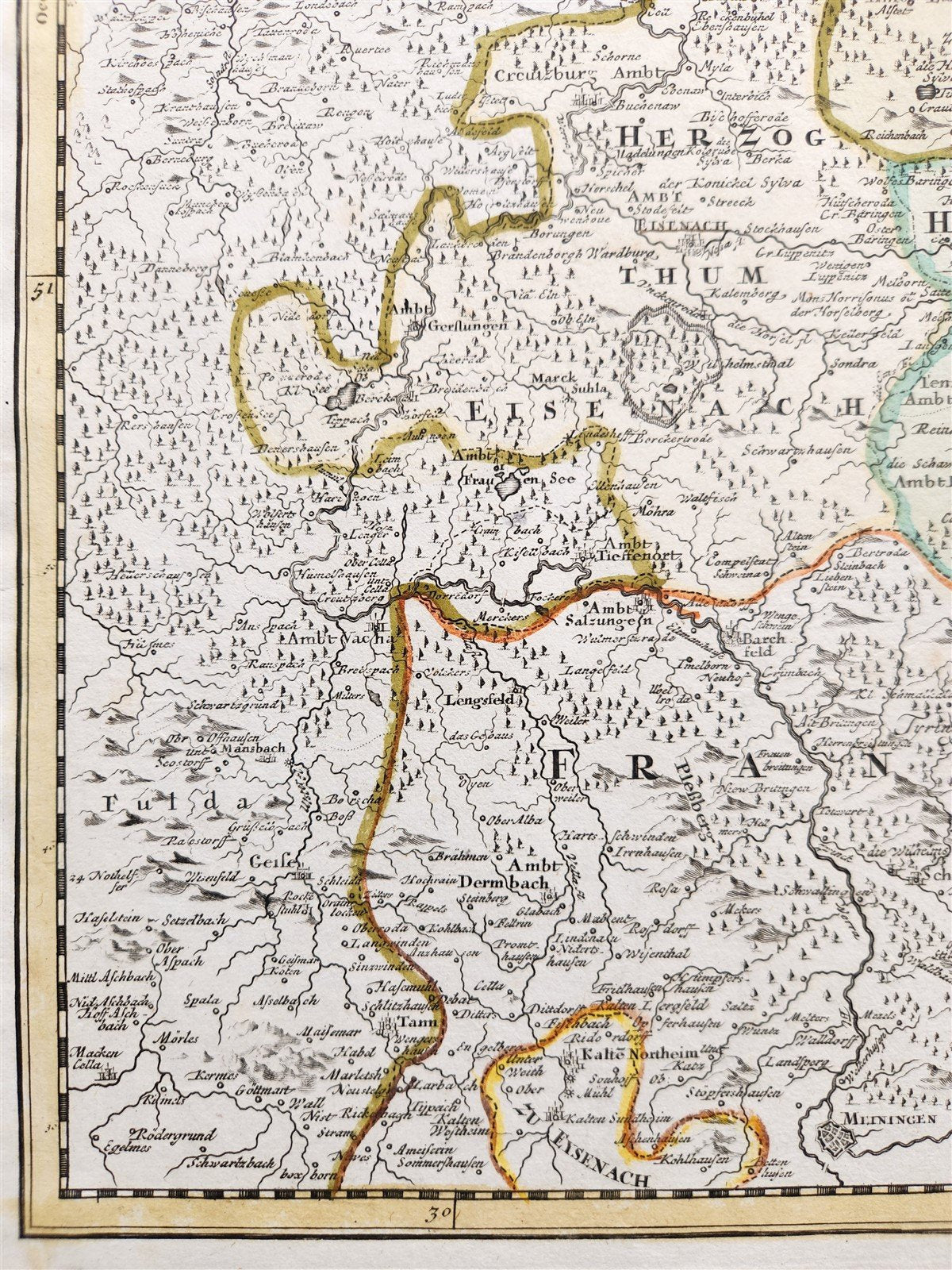 1720s THURINGIA GERMANY antique MAP by JOHANN HOMANN