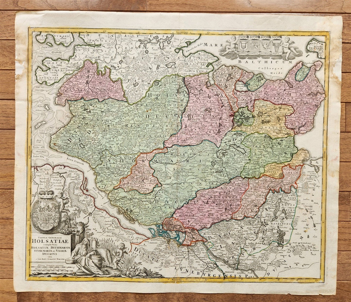 1730 HOLSTEIN GERMANY antique MAP TABULA GENERALIS HOLSATIAE by JOHANN HOMANN