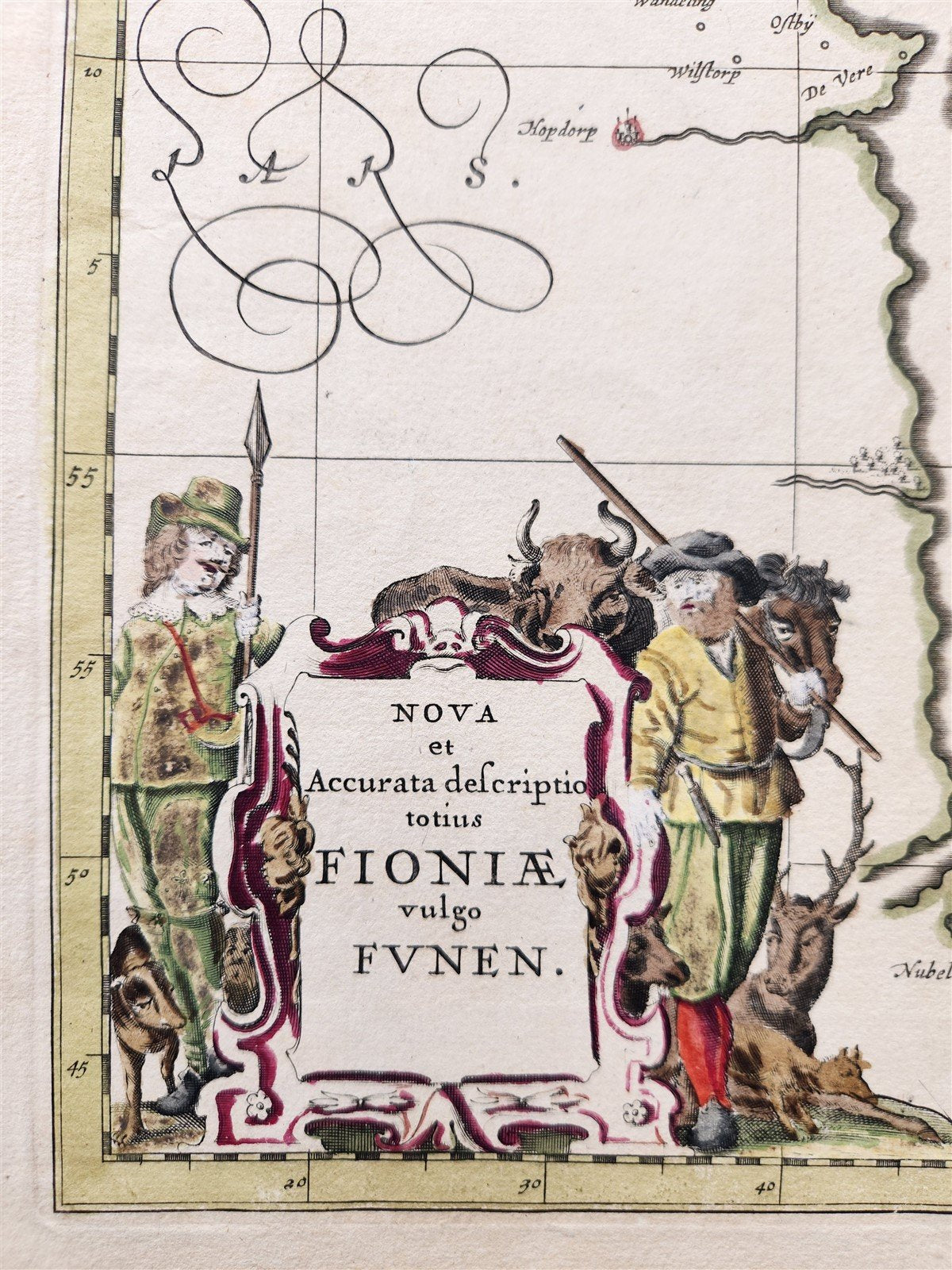 1680 DENMARK ISLAND of FUNEN antique MAP by Mose Pitt