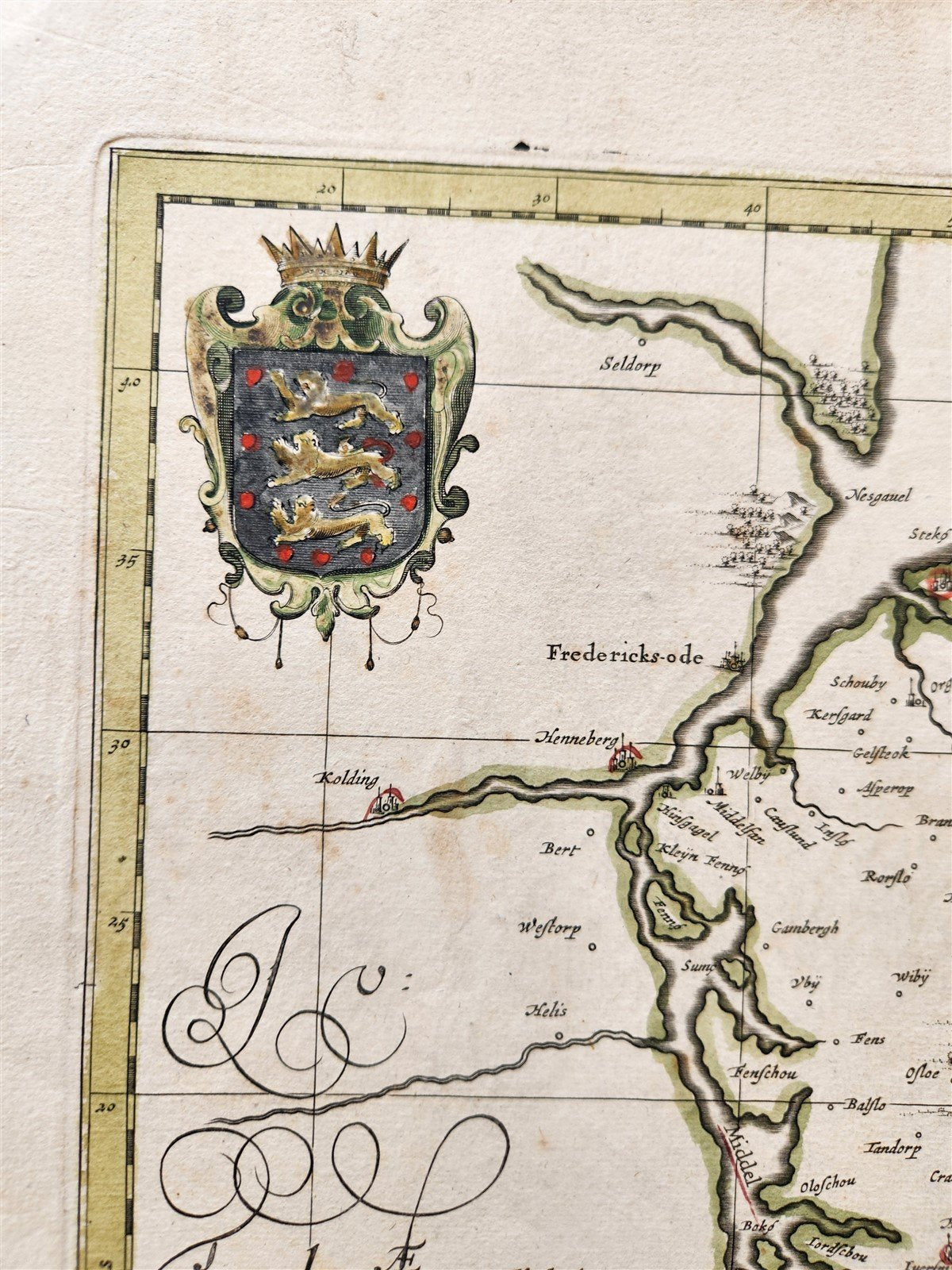 1680 DENMARK ISLAND of FUNEN antique MAP by Mose Pitt