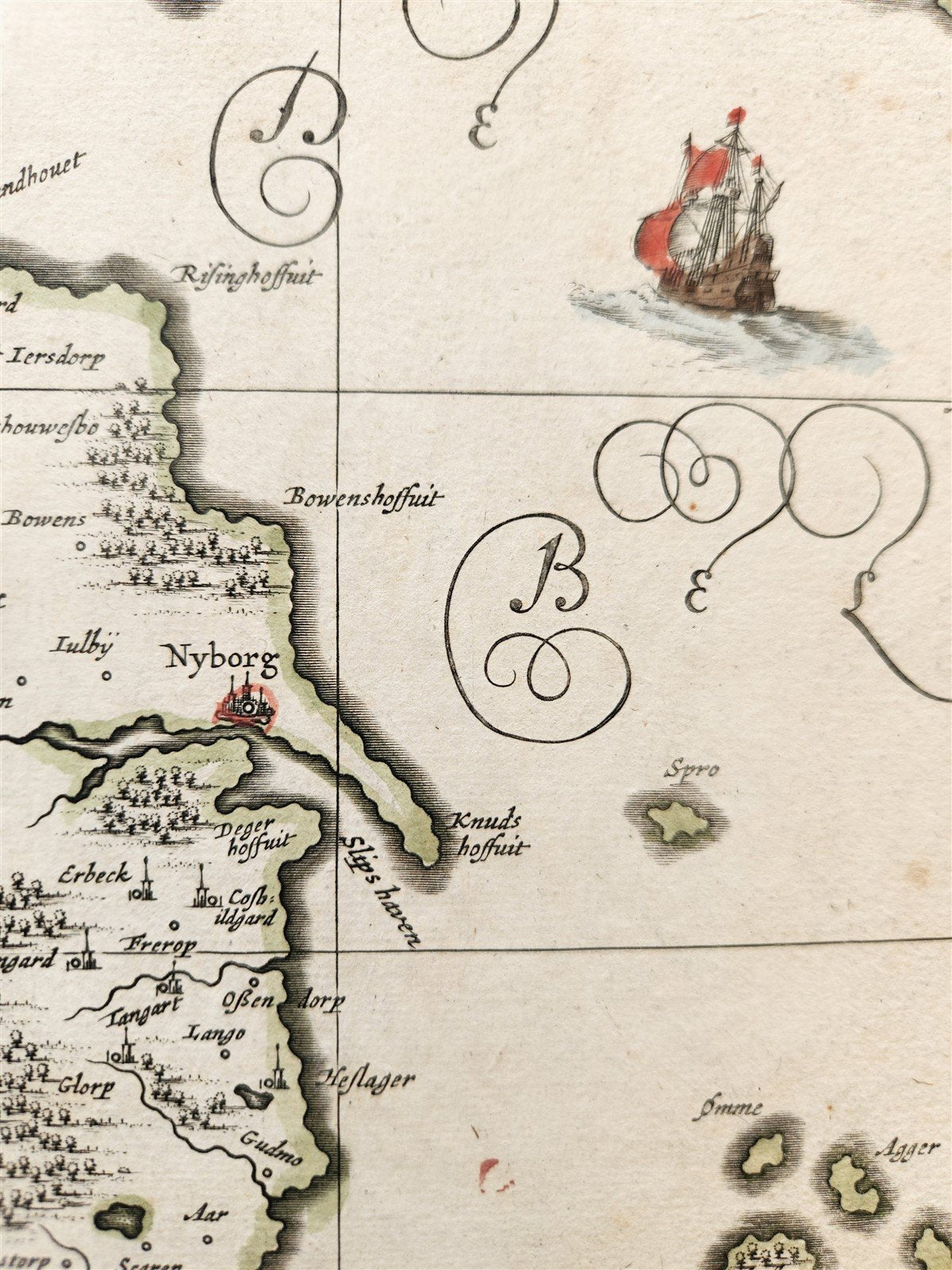 1680 DENMARK ISLAND of FUNEN antique MAP by Mose Pitt