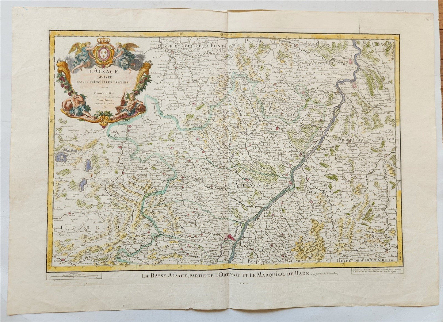 1707 ALSACE FRANCE antique MAP L'Alsace divisée en ses principales parties