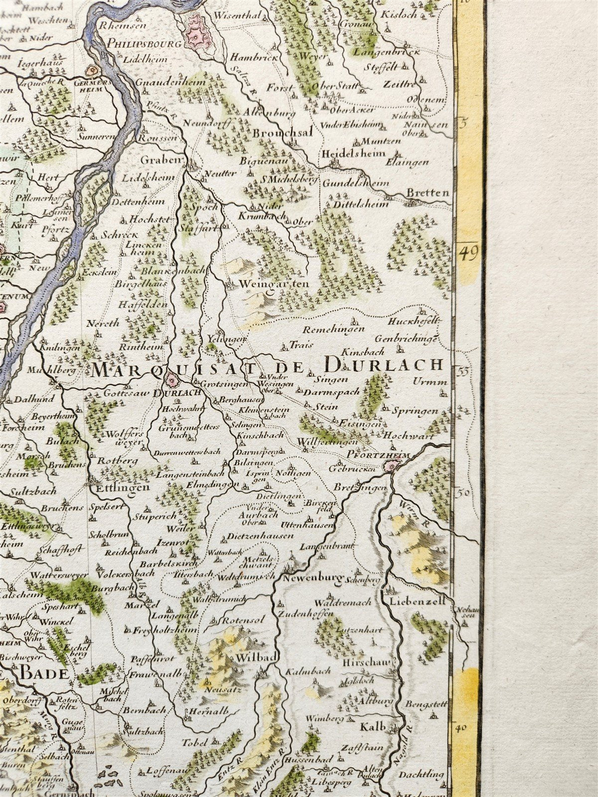 1707 ALSACE FRANCE antique MAP L'Alsace divisée en ses principales parties