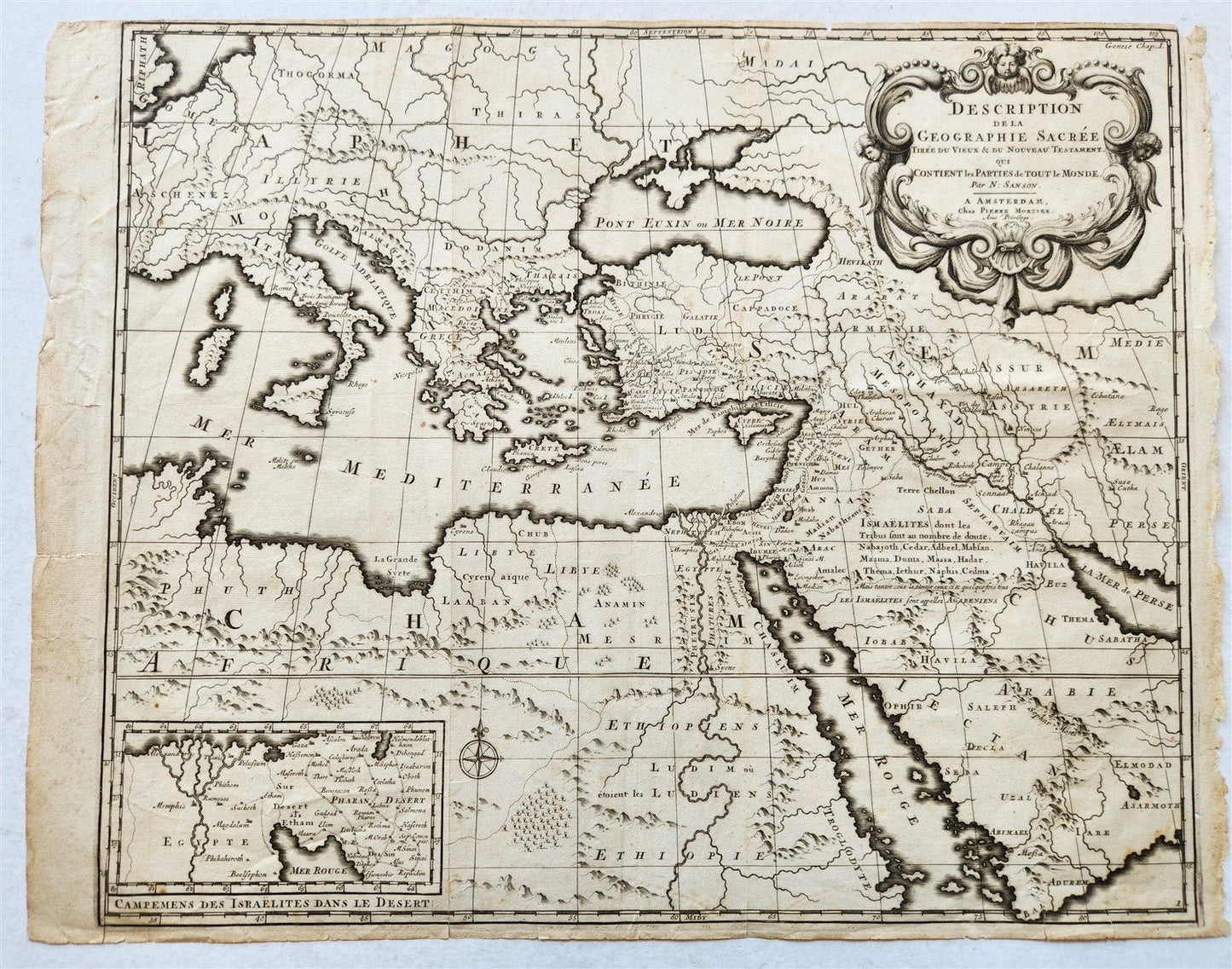 1707 DESCRIPTION DE LA GEOGRAPHIE SACREE antique BIBLICAL MAP