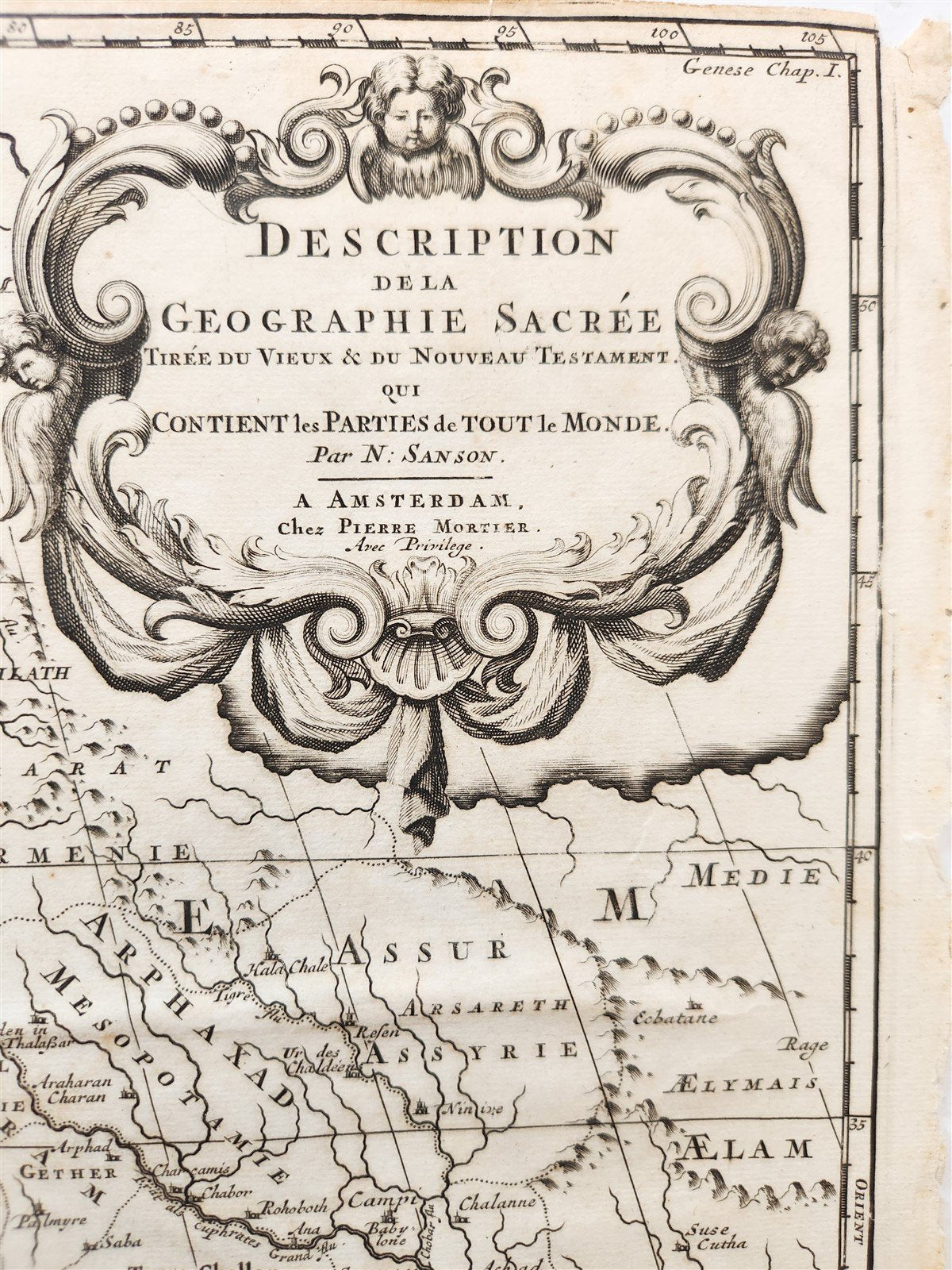 1707 DESCRIPTION DE LA GEOGRAPHIE SACREE antique BIBLICAL MAP