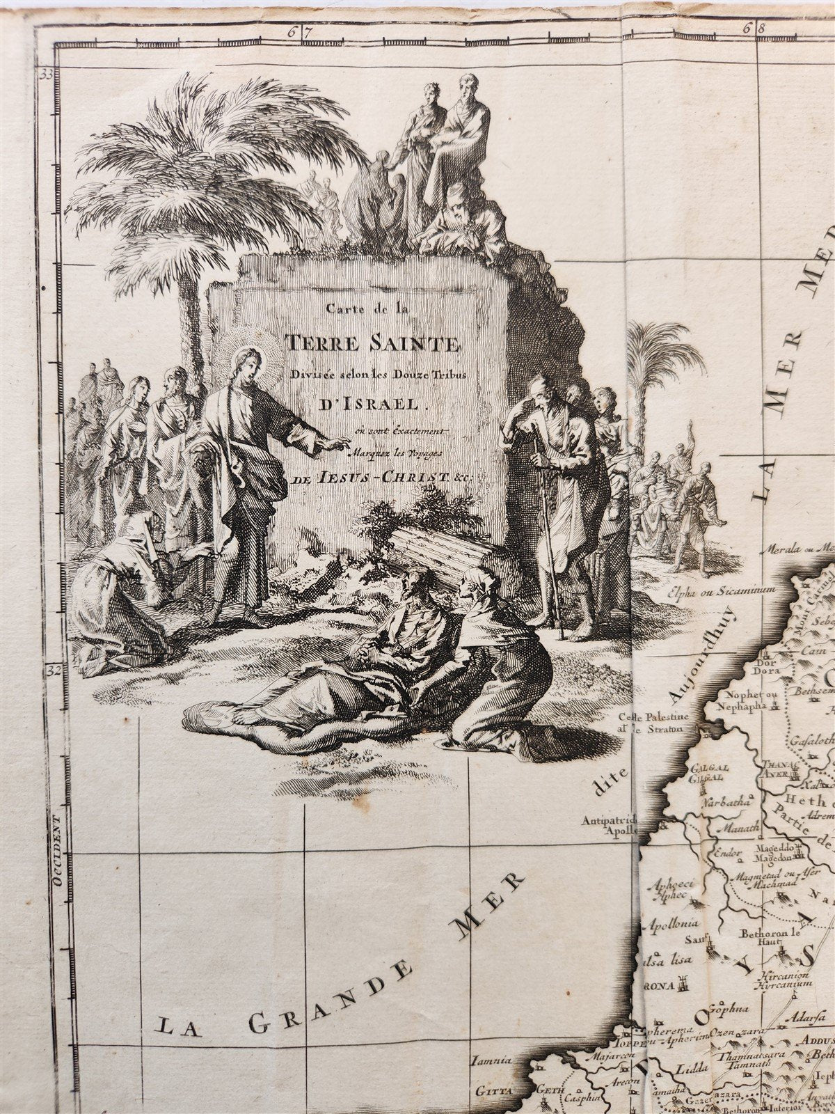 1707 BIBLICAL MAP of HOLY LAND Divided according to12 Tribes of Israel antique