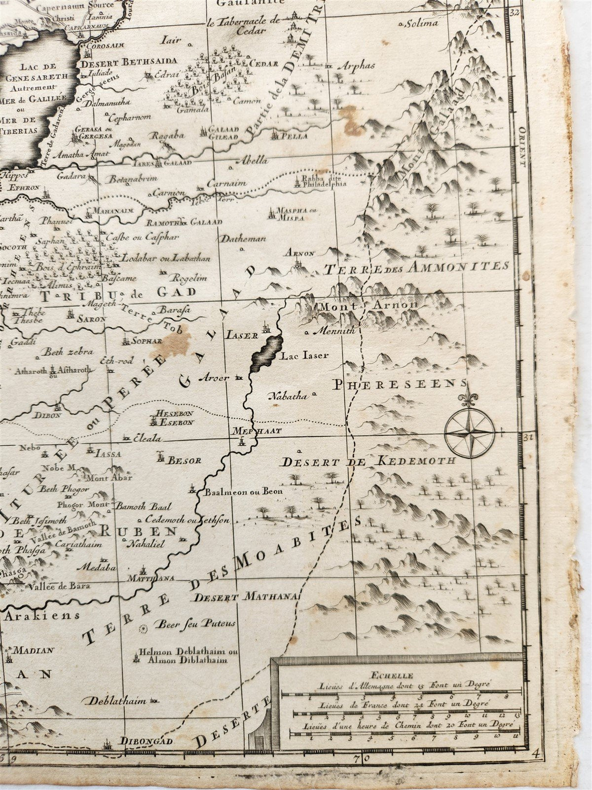 1707 BIBLICAL MAP of HOLY LAND Divided according to12 Tribes of Israel antique