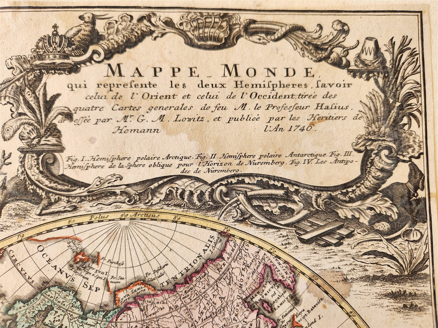 1746 WORLD MAP antique PLANIGLOBII TERRESTRIS MAPPE MONDE by HEIRS of HOMANN