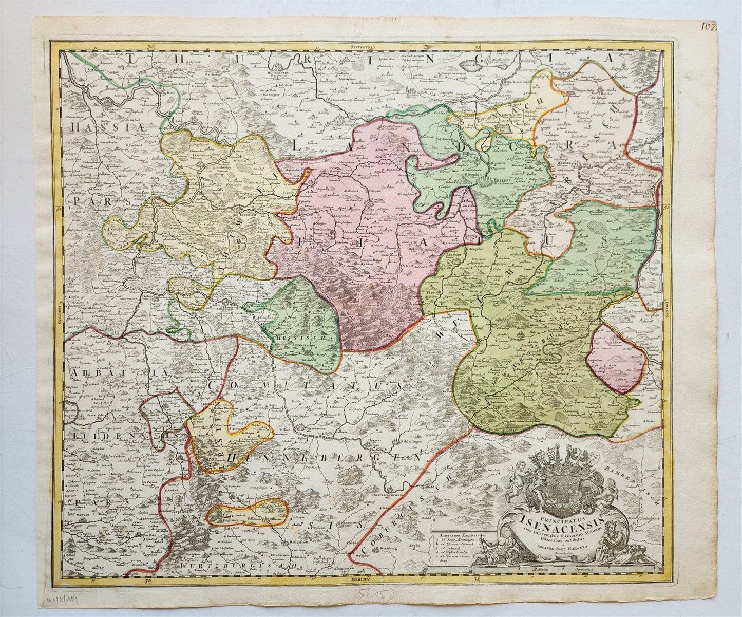 1730s PRINCIPATUS ISENACENSIS GERMANY antique MAP by JOHANN HOMANN