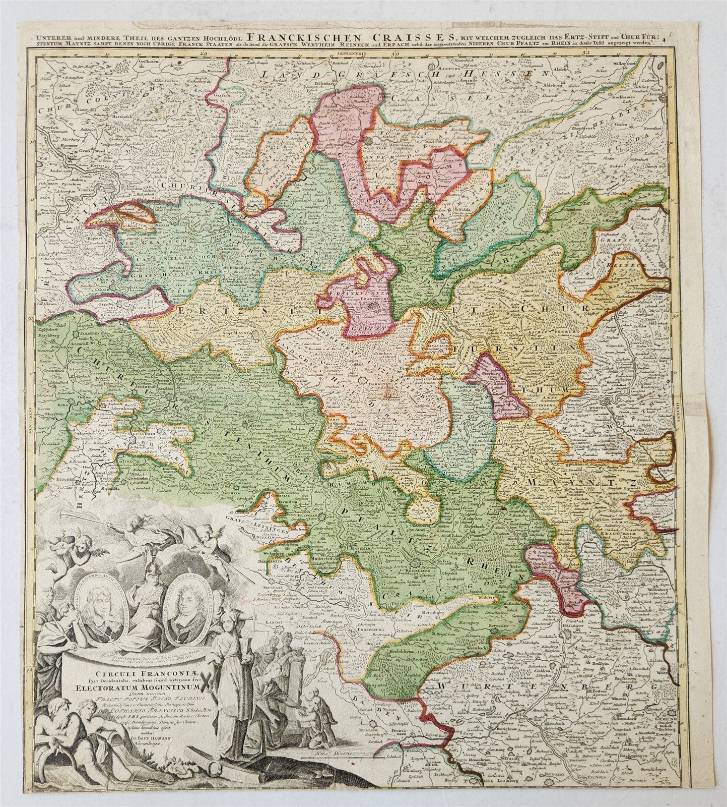 1730s FRANCONIA GERMANY antique MAP Mainz by JOHANN HOMANN
