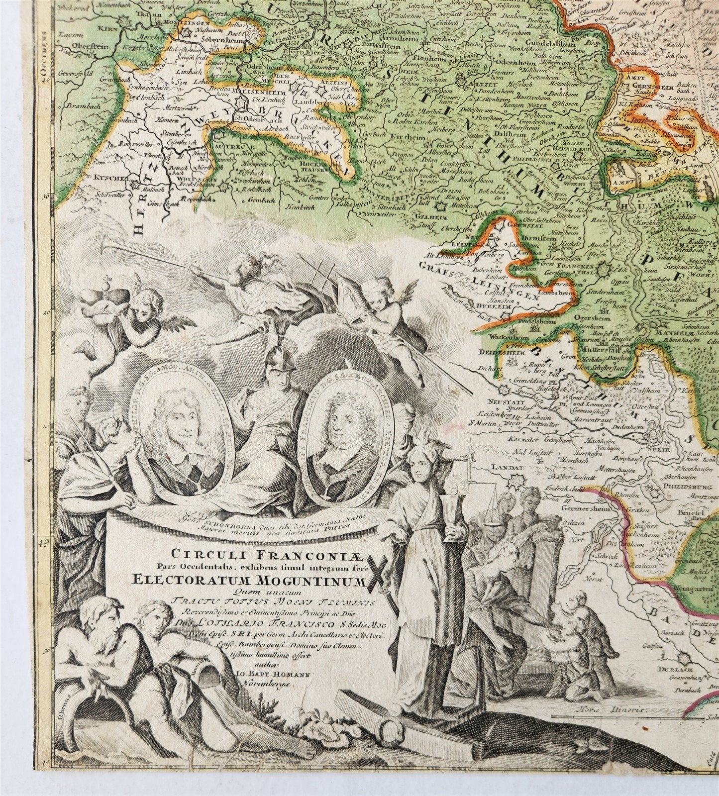 1730s FRANCONIA GERMANY antique MAP Mainz by JOHANN HOMANN