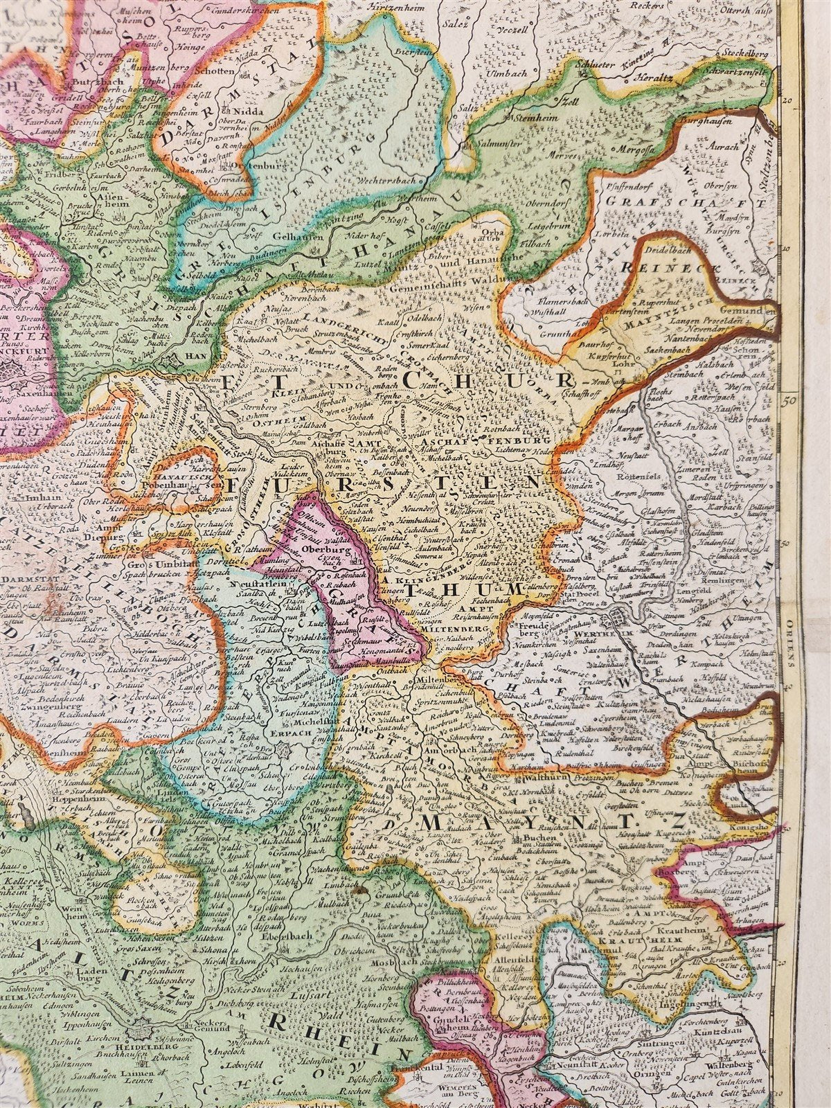 1730s FRANCONIA GERMANY antique MAP Mainz by JOHANN HOMANN