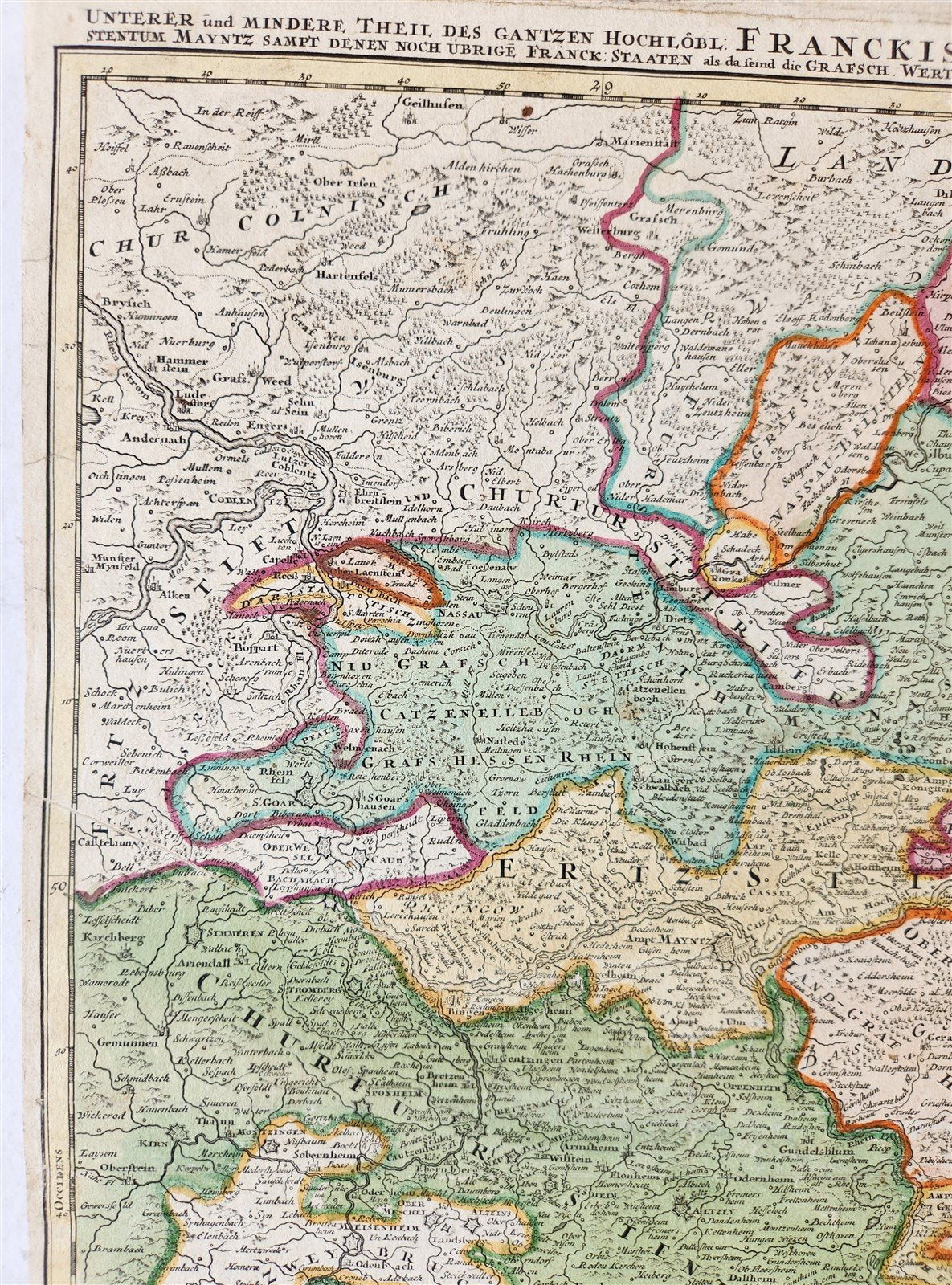 1730s FRANCONIA GERMANY antique MAP Mainz by JOHANN HOMANN