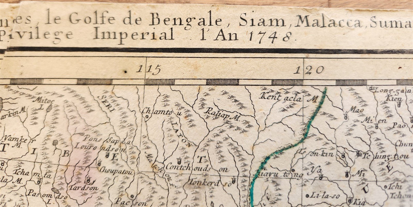 1748 INDES ORIENTALES antique LARGE MAP SOUTHEAST ASIA SIAM CHINA INDIA