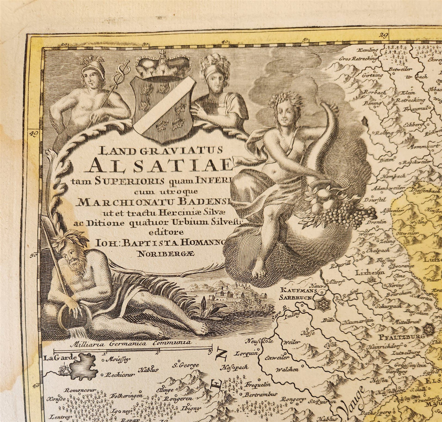 1720s ALSACE FRANCE antique MAP LAND GRAVIATUS ALSATIAE by JOHANN HOMANN