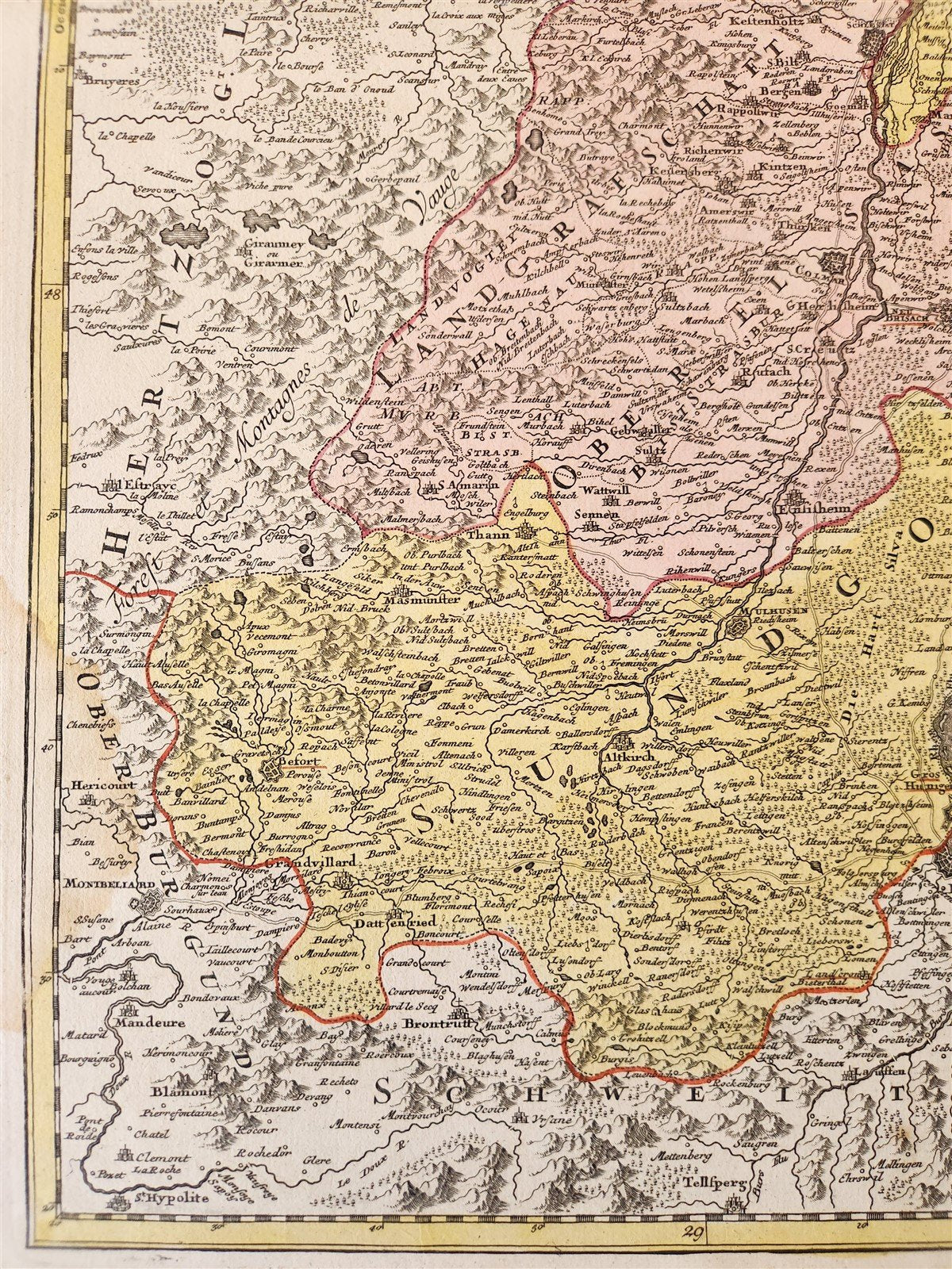1720s ALSACE FRANCE antique MAP LAND GRAVIATUS ALSATIAE by JOHANN HOMANN